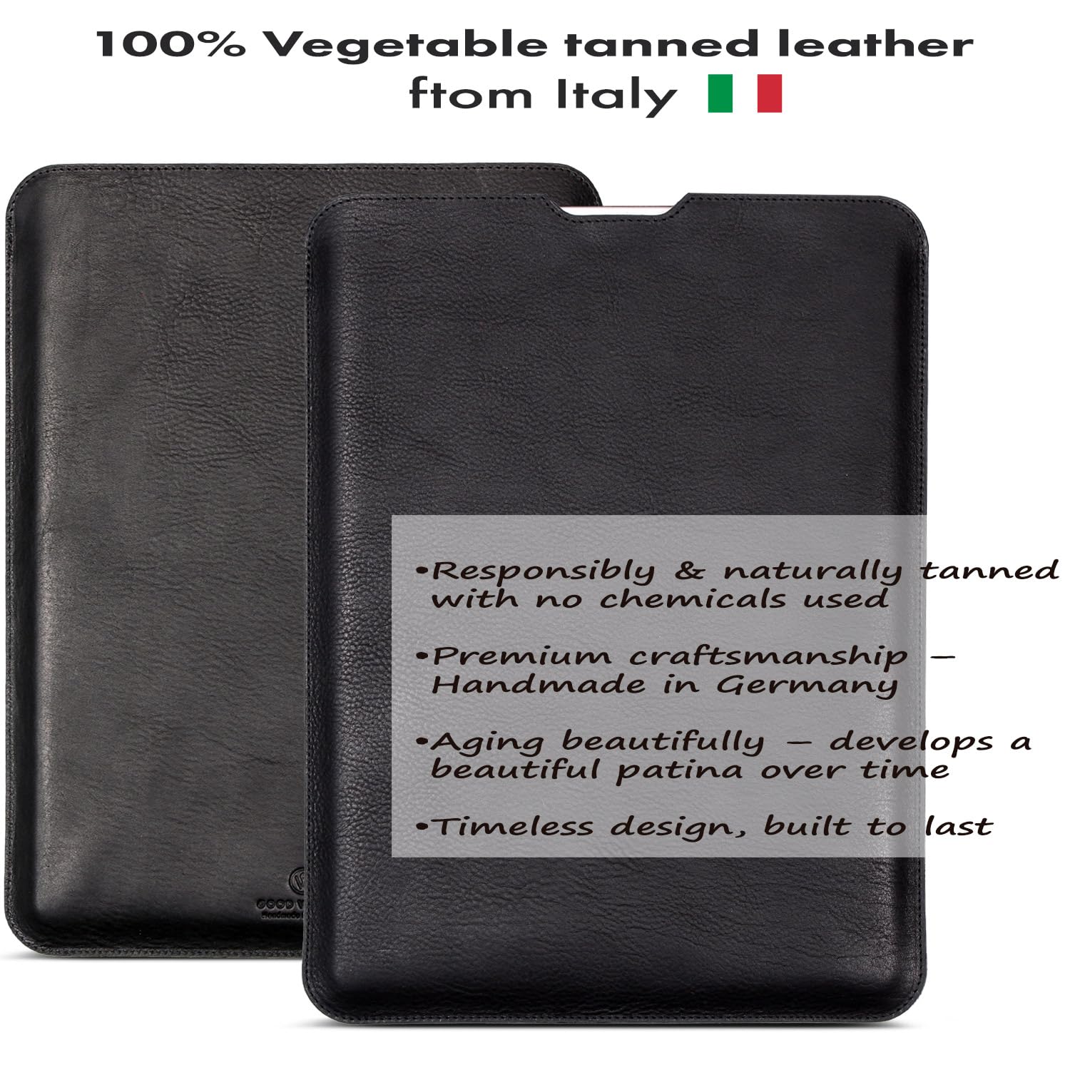 Funda de Piel para MacBook Pro de 14 Pulgadas – Funda Premium de Piel Italiana Vachetta y Fieltro de Lana, Hecha a Mano en Alemania (Black, MacBook Pro 14)