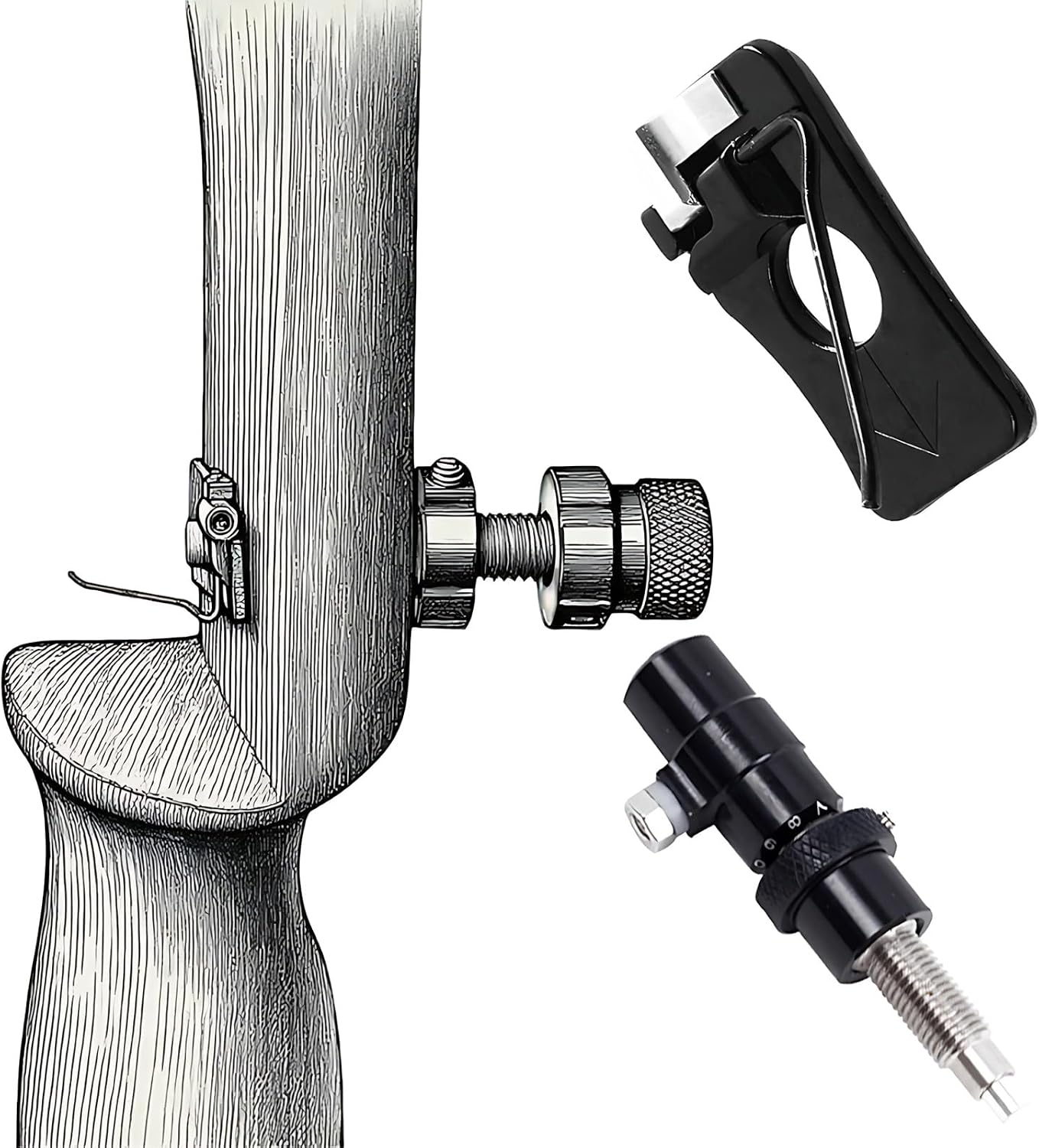 Arrow Rest, Aluminum Alloy Magnetic Arrow Rest Adjustable Archery Equipment for Recurve Bow Comes with Adjustable Multi-Function Recurve Bow Side Pads