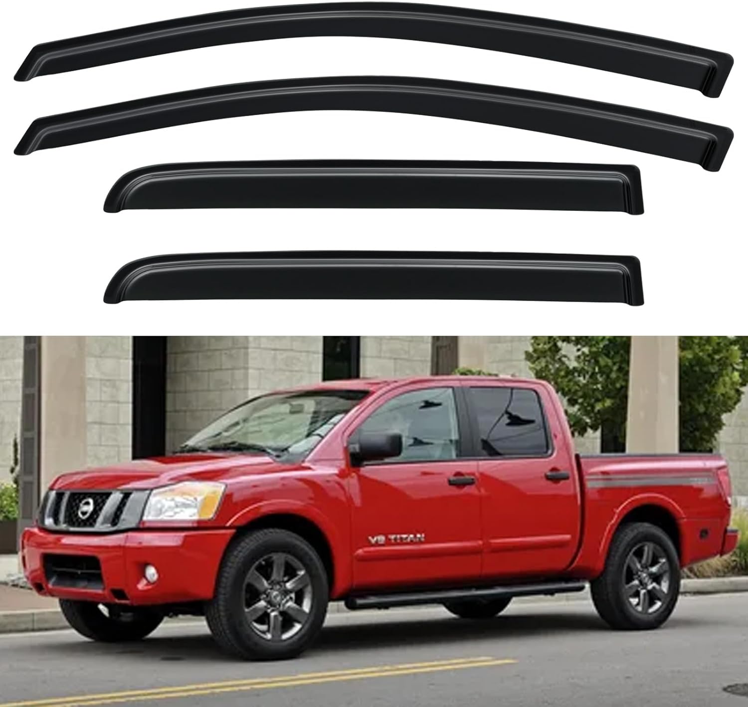 Window Visors Rain Guards Shield for 2004-2015 Nissan Titan Crew Cab, Out-Channel Window Vent Wind Deflectors Visors Shades for 04-15 Nissan Titan Crew