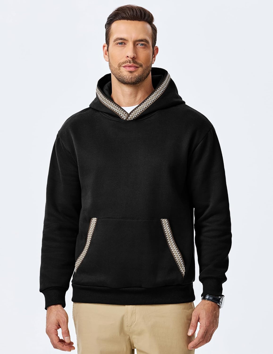 JMIERR Mens Hoodies Pullover Casual Cotton Fleece Hooded Sweatshirts Long Sleeve Shirts - Image 2