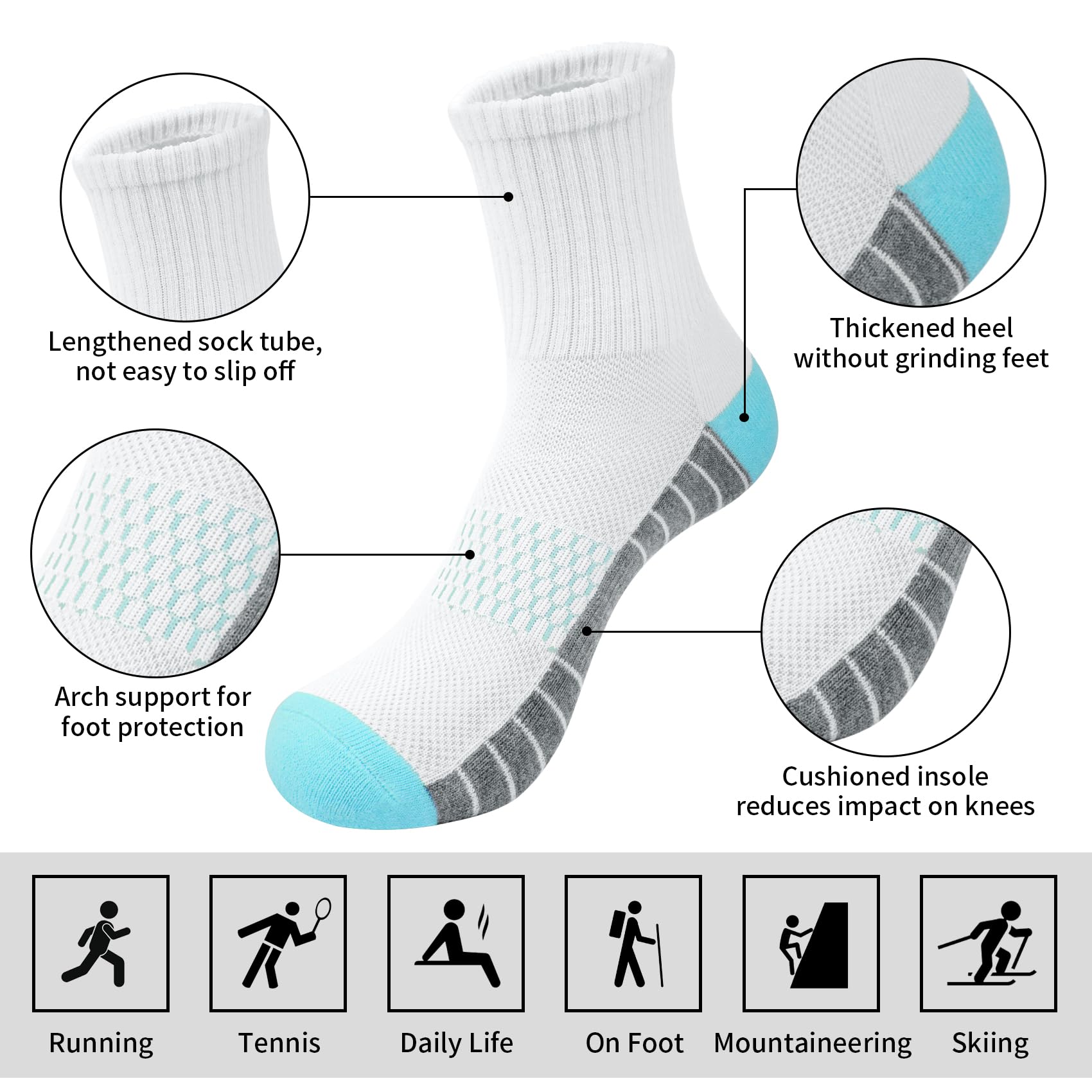 6 Pares Calcetines Deporte Mujer 35-40, Antideslizantes Atléticos Transpirable Running Deportivos Calcetines