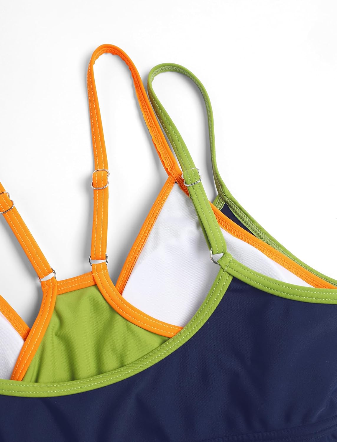 ZAFUL Women Double Layer Tankini Set V Neck Color Block Swimsuit Side Tie Two Piece Bathing Suit