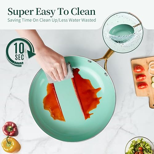 Miniatura 4 de Juego de sartenes de 5 piezas con tapa, 8 pulgadas, 10 pulgadas, 11 pulgadas, sartén antiadherente de granito saludable con revestimiento de