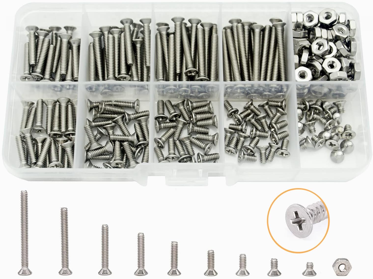#4-40 UNC Stainless Steel Phillips Flat Head Countersunk Machine Screws Nuts Assortment Kit