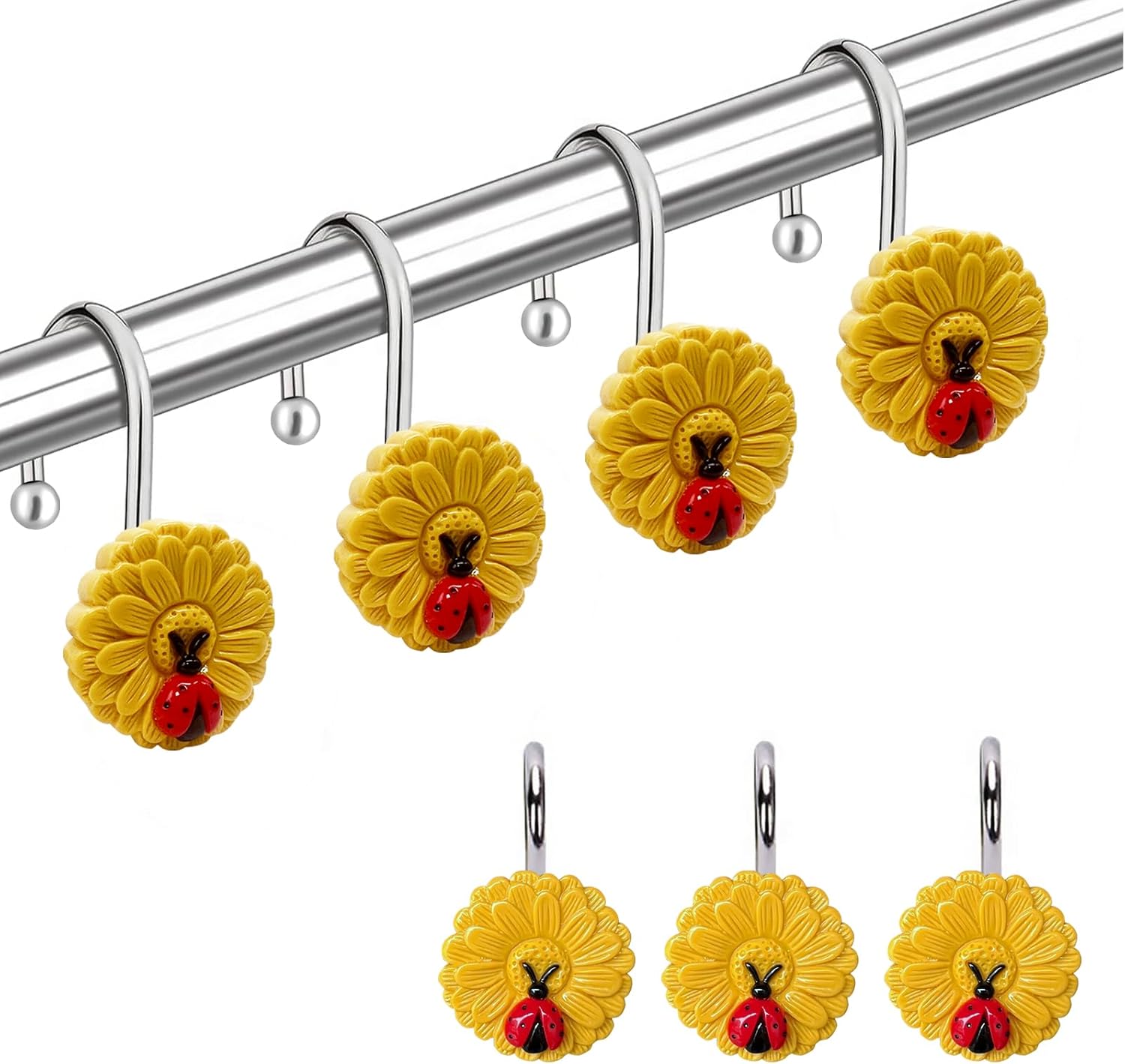 AMZXHCQ Shower Curtain Hooks 12pcs, Sunflower Shower