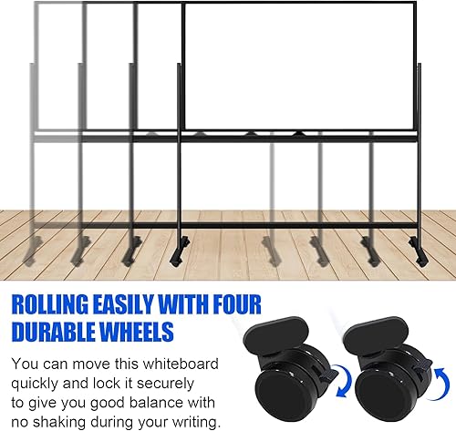 Miniatura 7 de Pizarra blanca magnética móvil de 72 x 48 pulgadas, pizarra blanca rodante sobre ruedas, grande de doble cara de 6 x 4 pies con soporte, pizarra