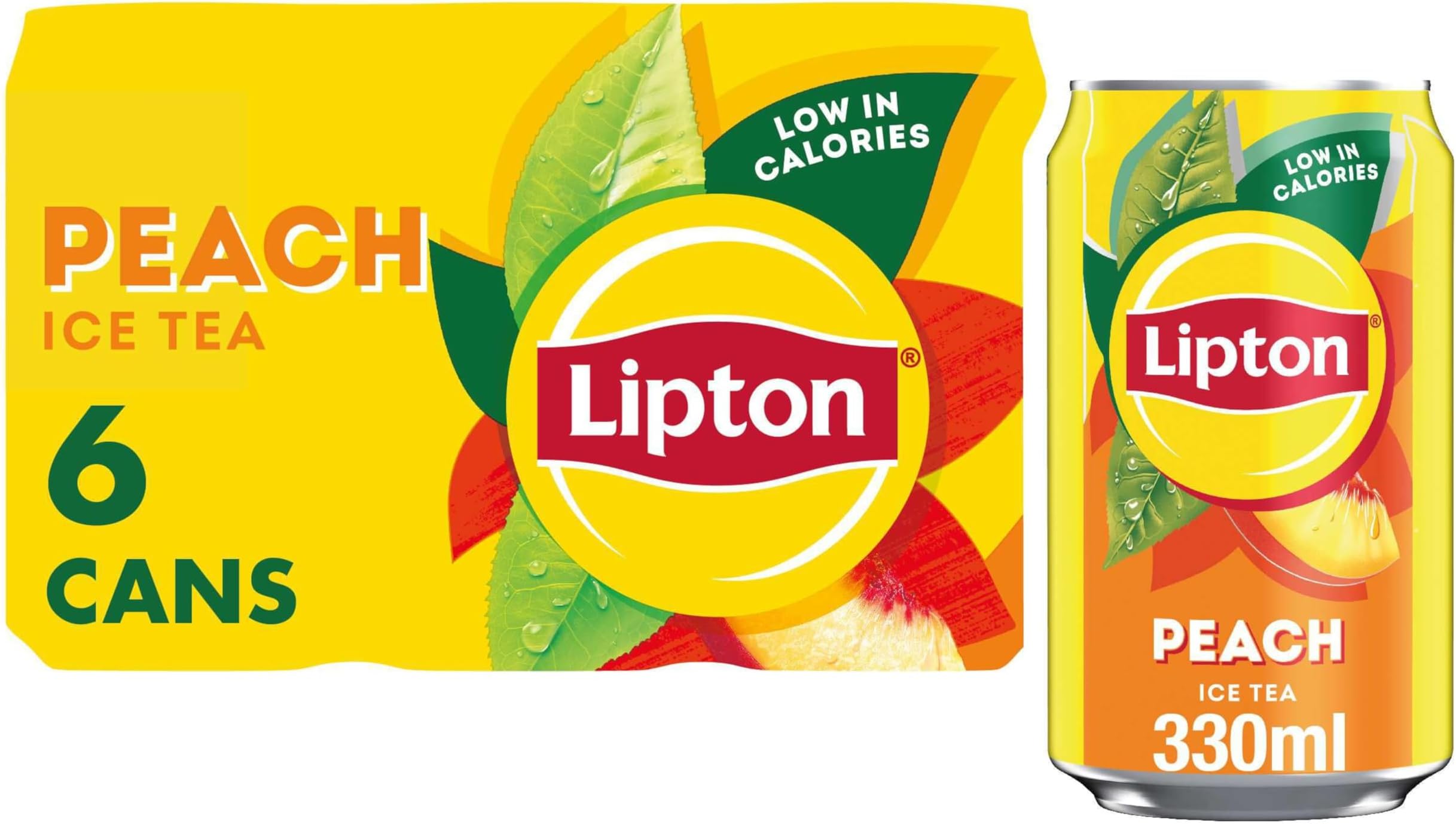 Lipton Peach Ice Tea Can 330 ml (Pack of 6), Low Calorie Soft Drink, 100% Black Tea Extract
