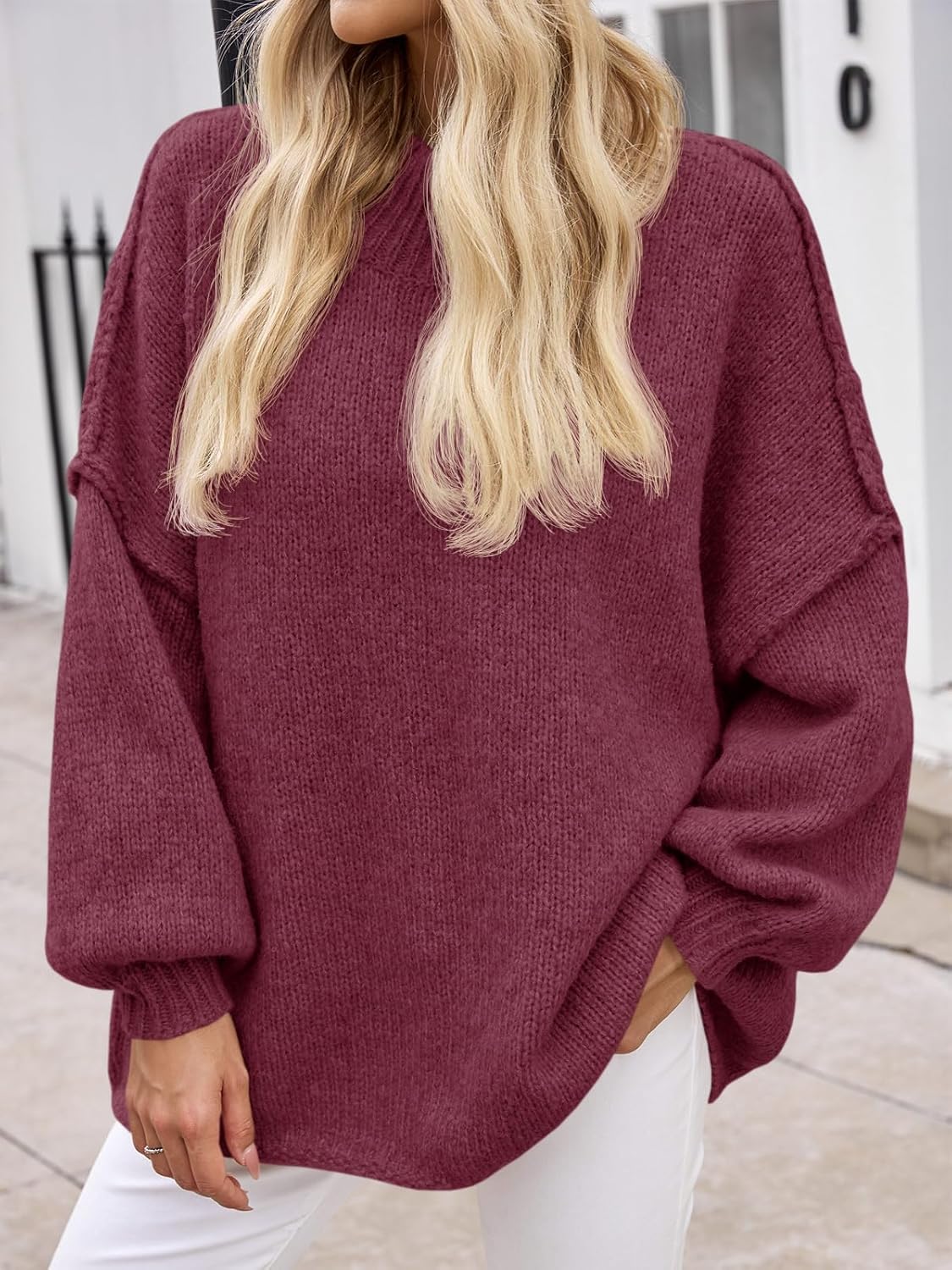 Saodimallsu Womens Oversized Sweaters Mock Neck Batwing Long Sleeve 2026 Fall Trendy Ribbed Knit Casual Tunic Sweater - Image 4