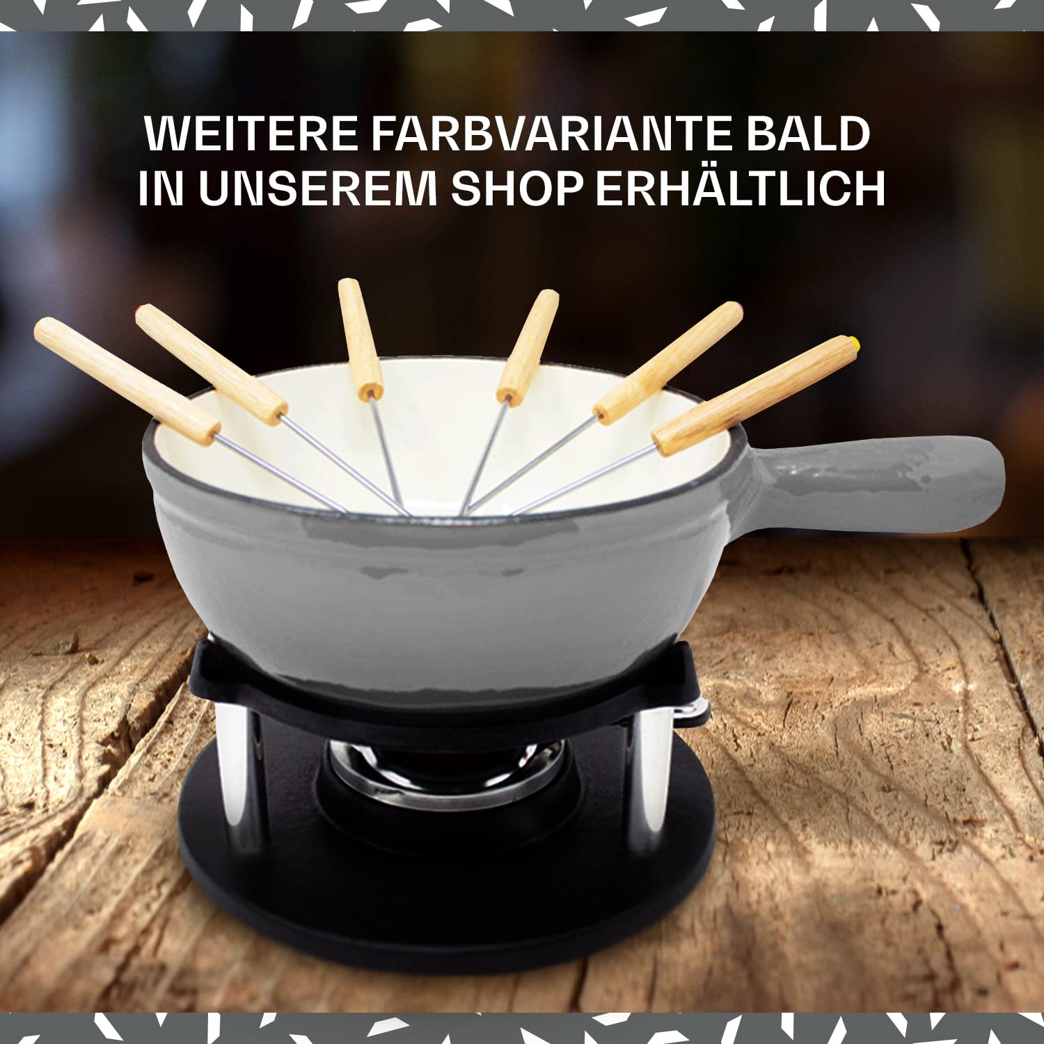 Fondueset inklusive 6 Fondue Gabeln | Käsefondue mit Stövchen 1,5L | Emailliertes Fondue für Fleisch geeignet | Gusseisen Fondue auch mit Brühe einsetzbar | Schokofondue Farbe: schwarz