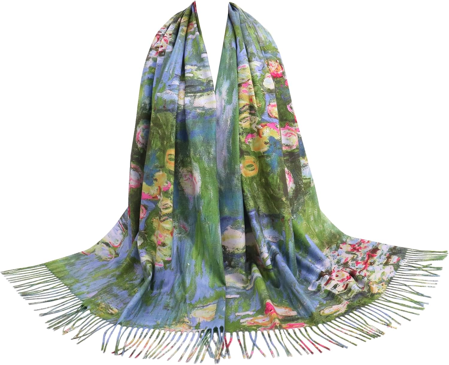 Reversible Pashmina Scarf - Double-Side Scarf For Women Winter Shawl Wrap Monet Van Gogh Art Printing Scarves - Image 8