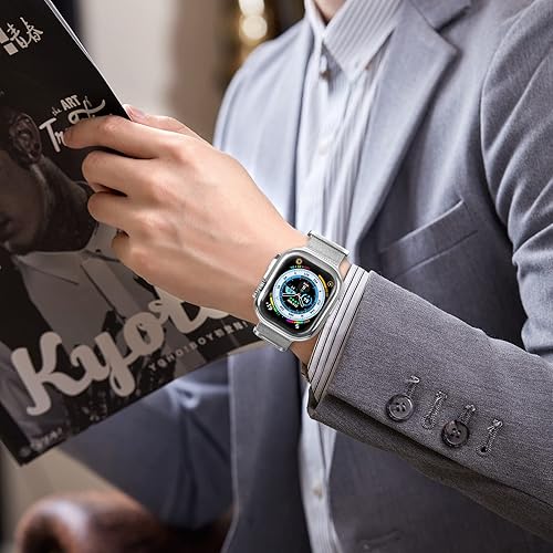 Miniatura 8 de Geoumy Bandas metálicas magnéticas compatibles para Apple Watch Ultra 49mm con estuche, correa de repuesto de malla milanesa de acero inoxidable