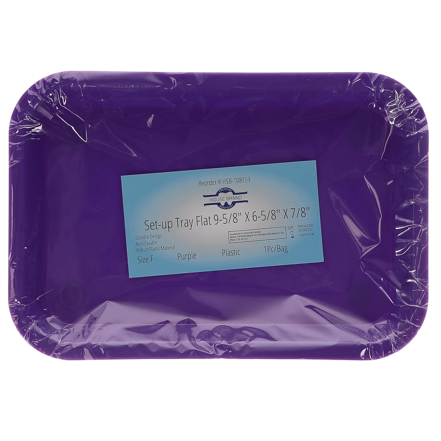 HSB 108153, Set-Up Tray Flat, #F, Purple, Plastic, 9-5/8" X 6-5/8" X 7/8", Case of 20 Bags