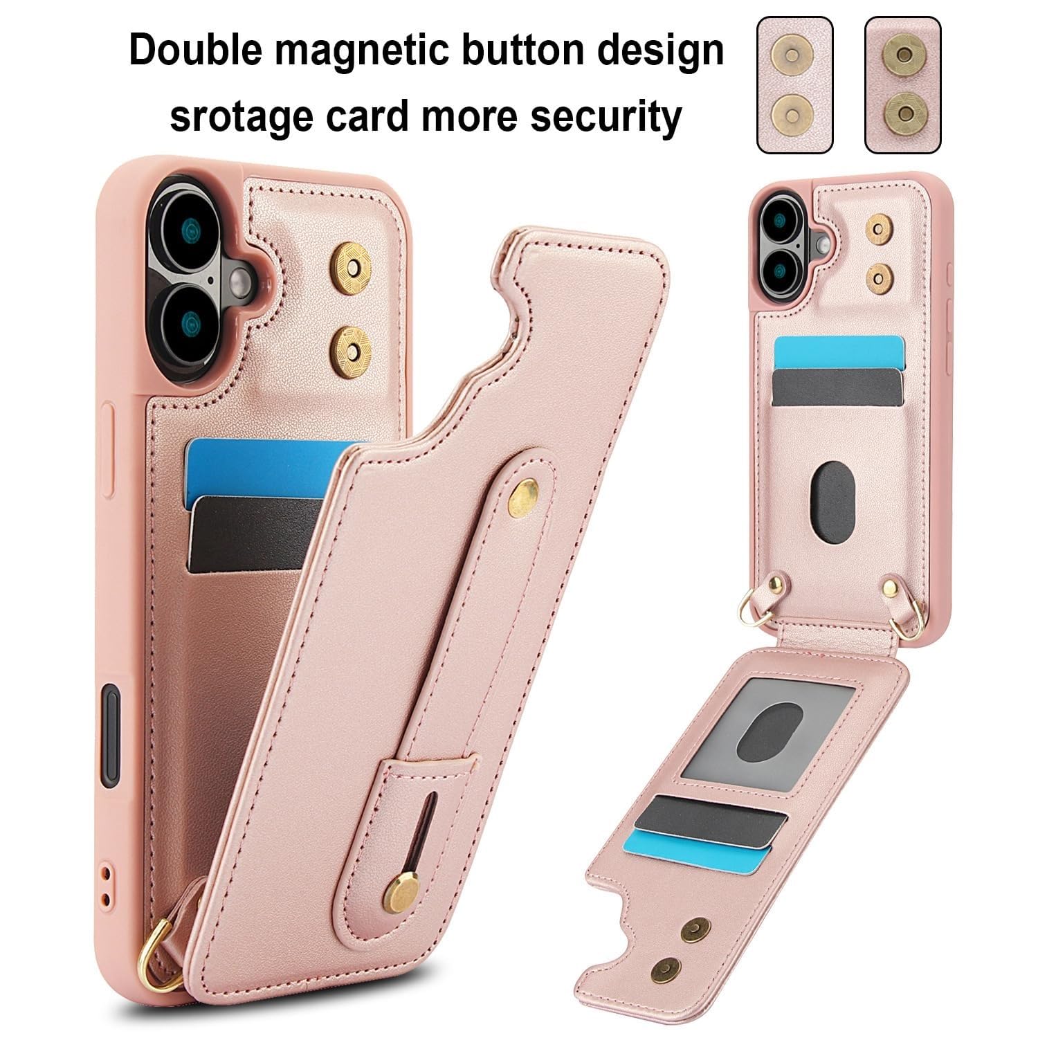 Custodia per iPhone 16 PRO Max/ 16 PRO/ 16 Plus/ 16 Custodia, Cover Supporto Dita, Laccio Collana Tracolla Regolabile Antiurto Sottile Case(Nero,16 PRO)