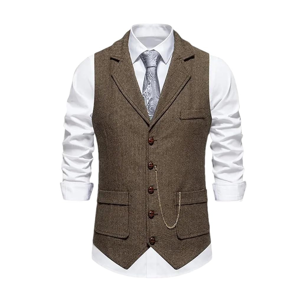 アパルトモン Original Yarn Tweed VEST VOBOOM Men's Slim Fit Herringbone Tweed Suits Vest Premium