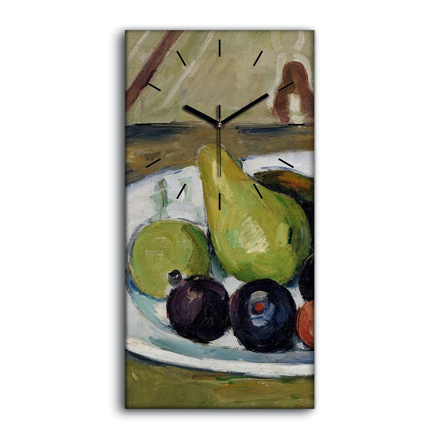 Horloge sur toile nature morte fruits art mural tableau silencieux salon 30x60cm