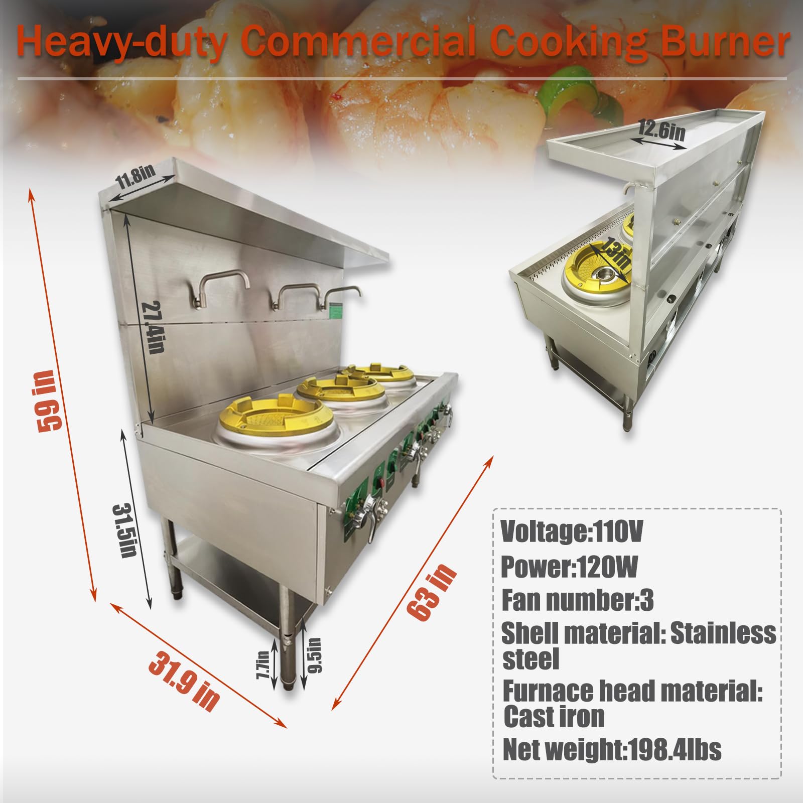 TECHTONGDA Commercial Gas Stove Chinese Wok Range Burner Stainless Steel 13