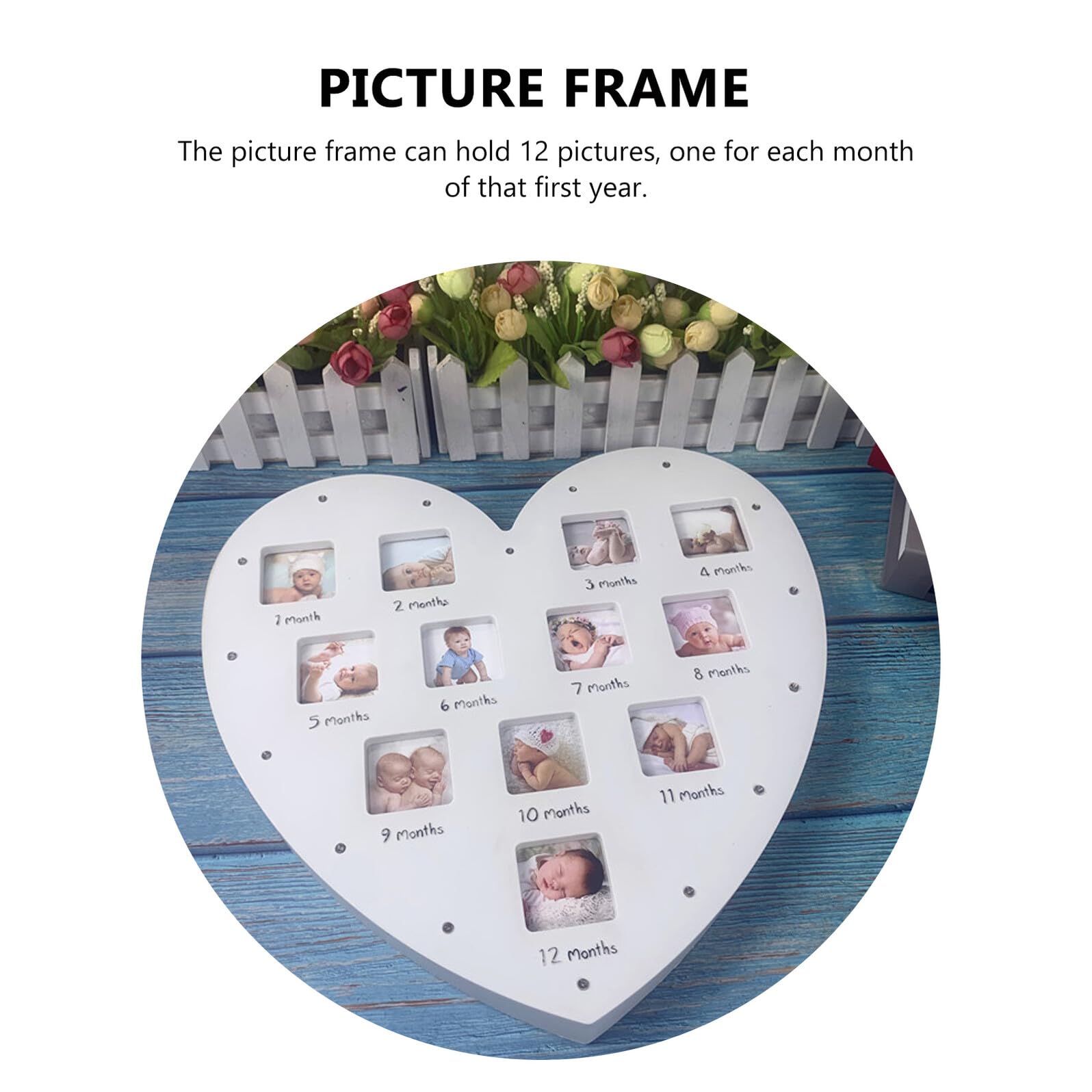 Hemobllo Marco de Fotos para Ñiño de 12 Meses con Luz Diseño Corazón 335X32 CM Adorno para Colgar en Pared o Mesa Registro de Crecimiento Infantil Marco Decorativo para
