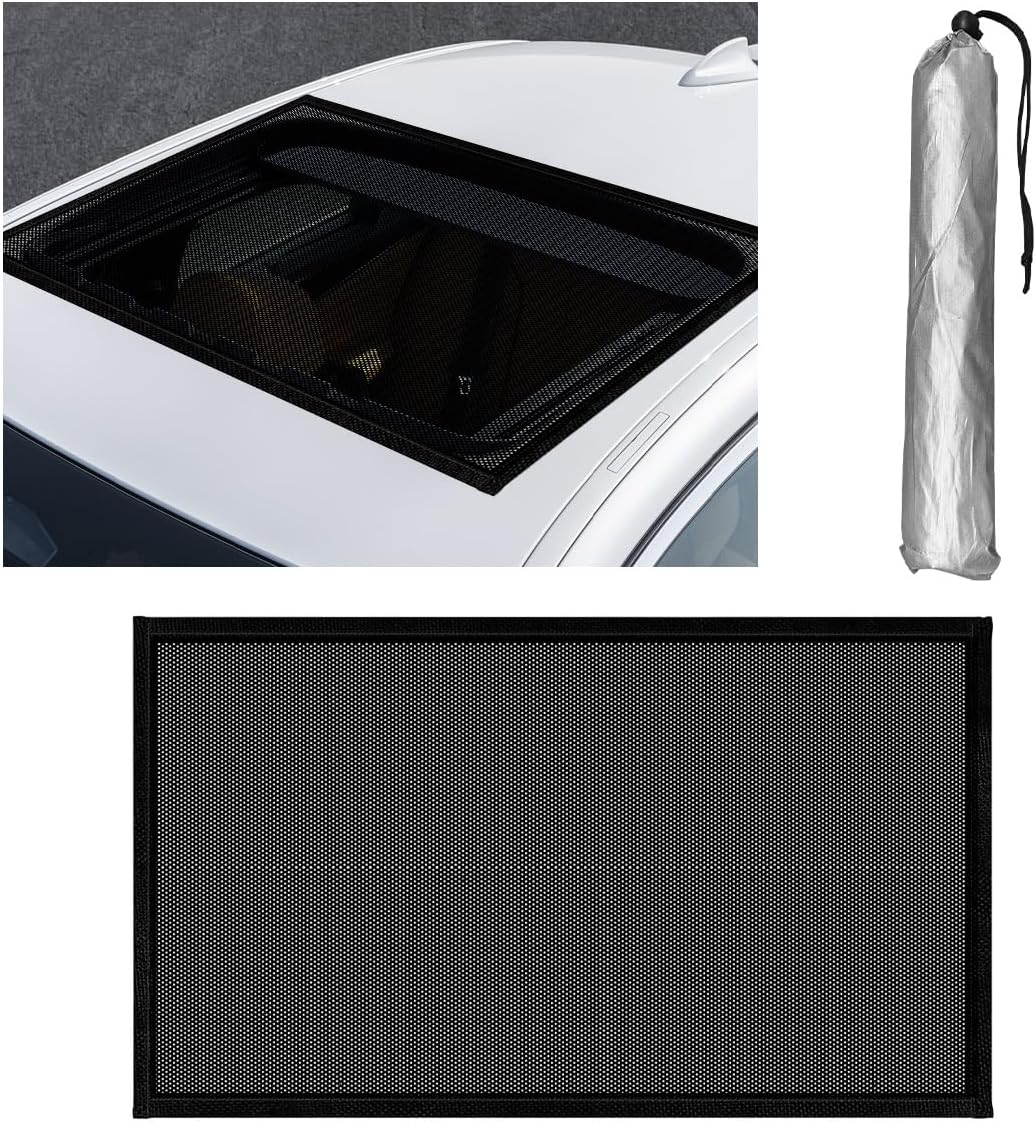 Magnetic Car Sunroof Sun Shade, 39x26 Inch Breathable Mesh Automotive Moonroof Screen UV Protection Cover, Quick Install Vehicle Window Mesh Bug Net for Camping, Parking (Black)