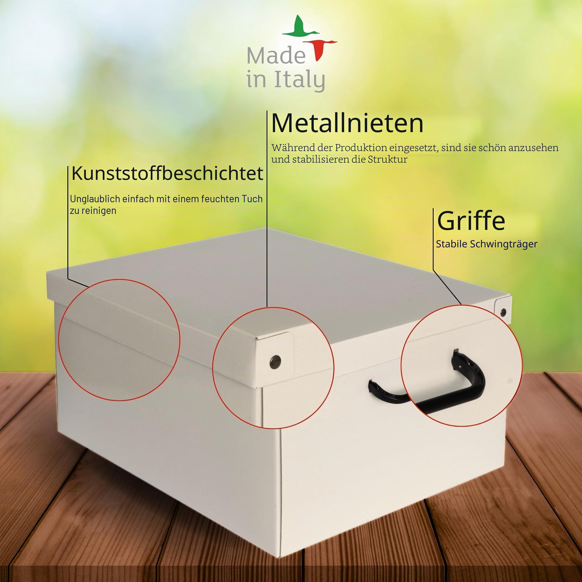 Lavatelli – 6er Set Aufbewahrungsboxen aus Karton mit Deckel & Griffen, faltbare Ordnungsboxen für Kleidung, Bettwäsche, Saisonwechsel, robuste & dekorative Kleiderboxen, Beige, 32x42x17,5 cm, Größe M