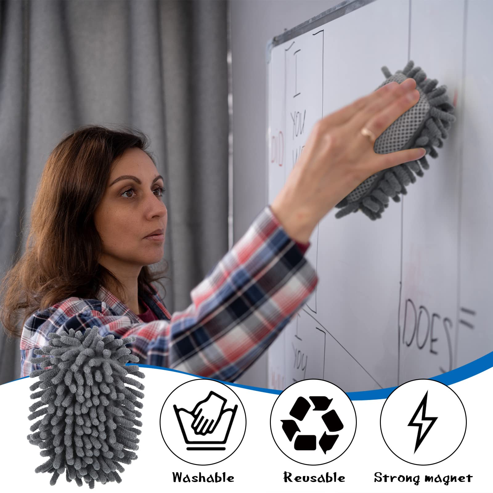 Sherr 24 Stück Radiergummis für die Schule, trocken abwischbar, magnetisch, Whiteboard-Radiergummi, Mikrofaser, waschbar, für Zuhause, Klassenzimmer, Büro (grau)