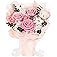 Preserved Flowers Bouquet with Bear, 3 Real Forever Flowers for Delivery, Long-Lasting Pink Eteranl Roses Bouquet Birthday Gi
