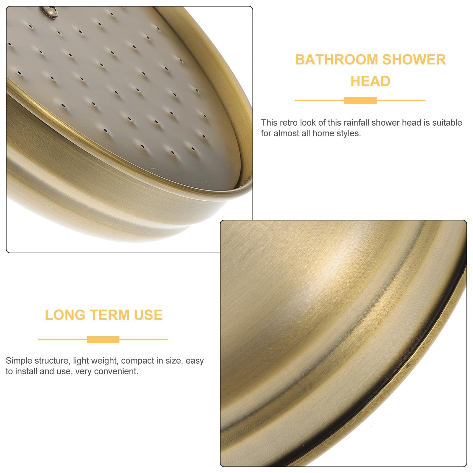 Cabezal de Ducha de Lluvia y Antiobstrucción Retro de Cobre Dorado, Rociador de Ducha Fácil de Limpiar para Baño Elegante y Funcional