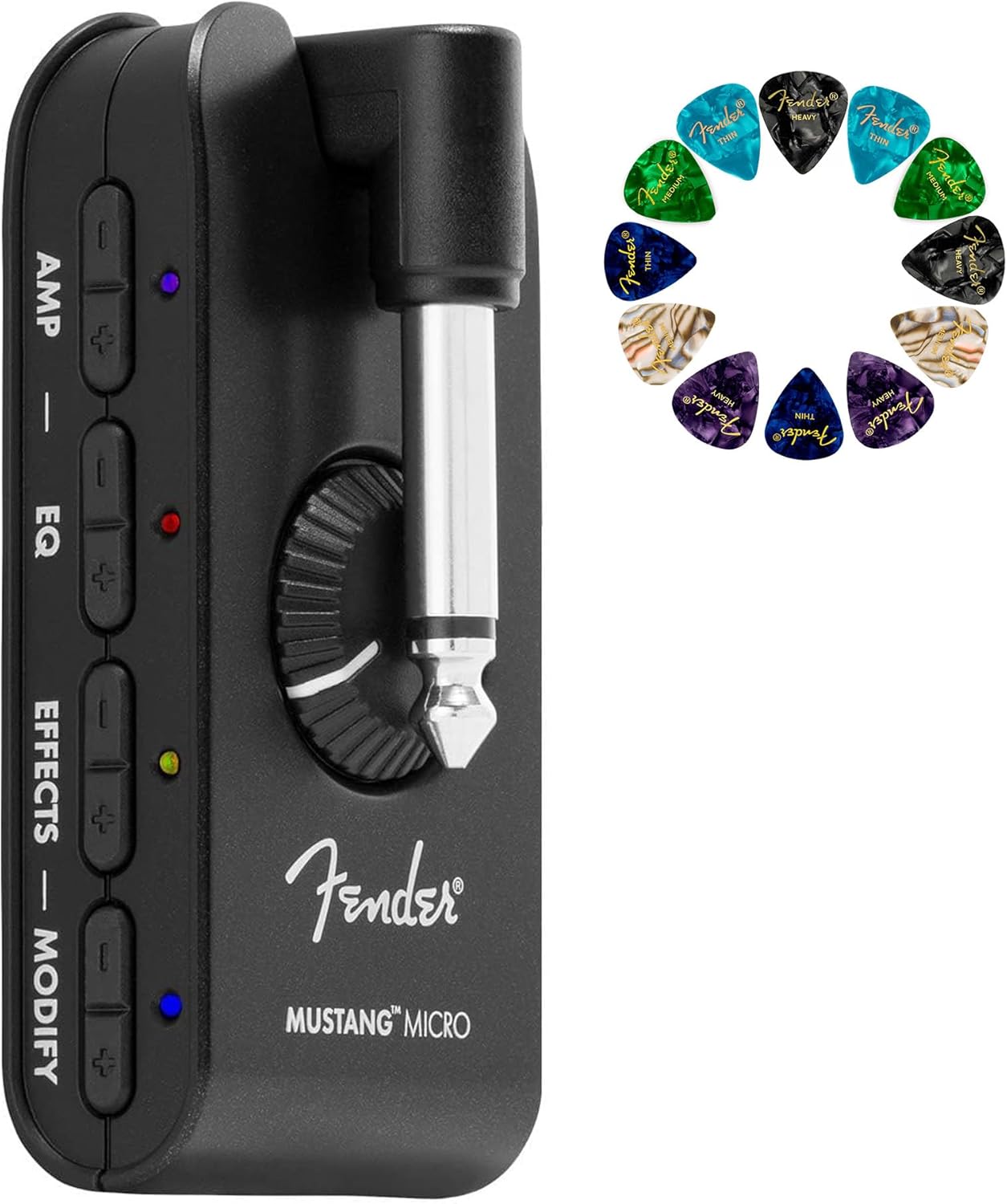 Fender Mustang Micro Personal Guitar Amplifier Bundle with Austin Bazaar Exclusive 12-Pack Picks