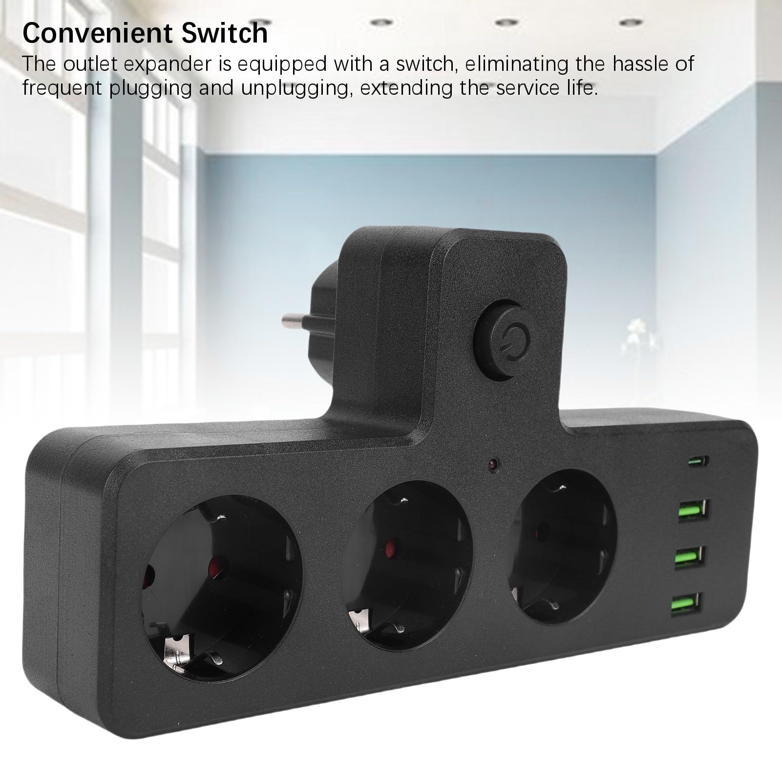 Extlet Extender, 3 Punkty Sieciowe 3 Porty USB 1 Typ C Port Multi Funkcjonalny Pasek Zasilający z Przełącznikiem, do Domu w Pokoju Domowym RV RV