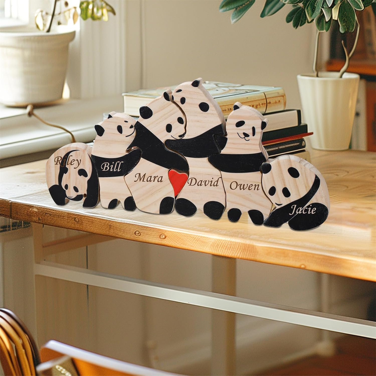 Gift for Family Personalized Wooden Puzzle with 2-6 Names,Wooden Panda Puzzle,Customizable Wooden Puzzle for Home Decor and Thoughtful Gifts,Bitthday for Mom Dad Friend