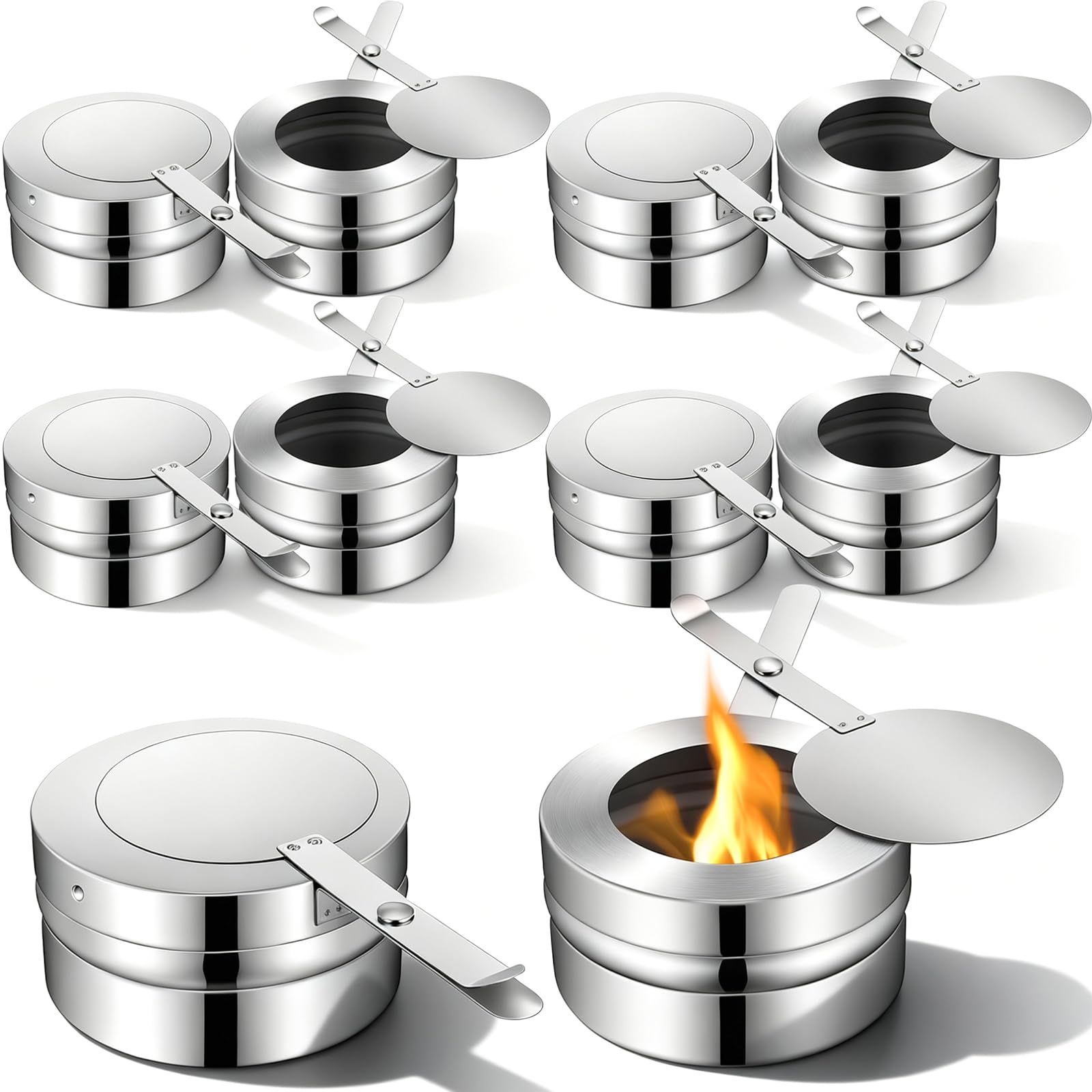 Photo 1 of 10 Pack Chafing Fuel Holder, Stainless Steel Fuel Holders with Safety Cover Canned Heat Holder for Chafing Dish, Buffet, Barbecue, Parties