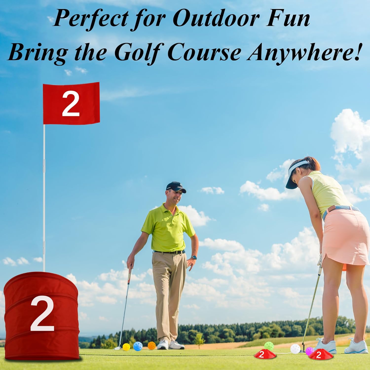 Bucket Golf Outdoor Target Game Set – 6 Numbered Buckets with Flags, Balls & Clubs, Backyard Lawn & Beach Game for Adults and Group Play