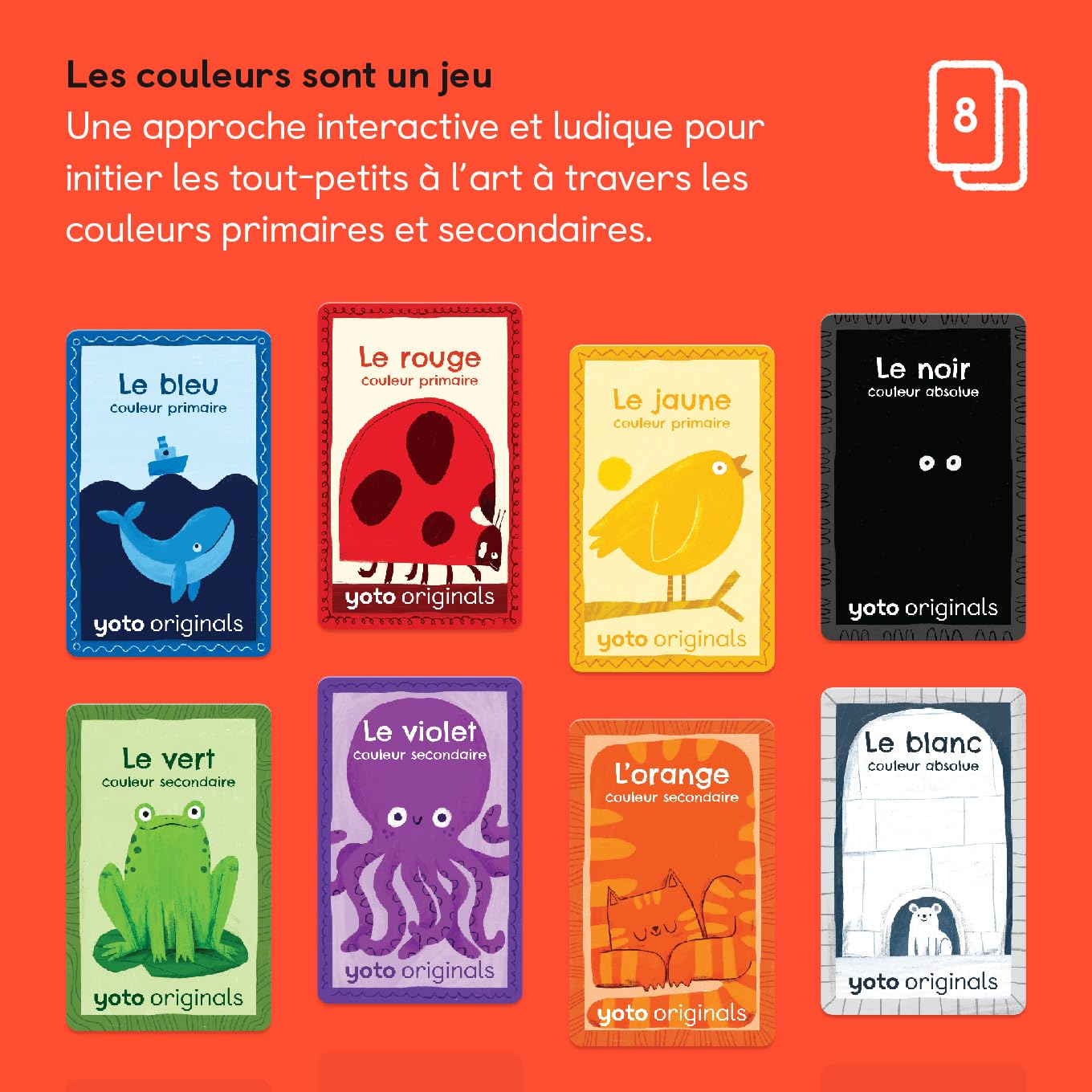 Yoto - Pack Les Couleurs sont Un Jeu - 8 Cartes Audio pour Enfant en français à écouter sur conteuse veilleuse et boîte à Histoires Player et Mini, Contenu éducatif 3 à 6 Ans