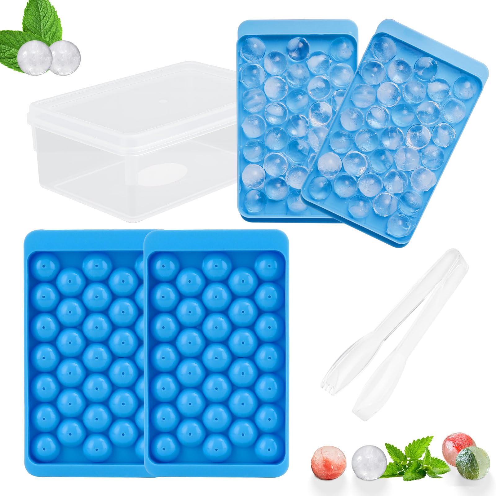 Photo 1 of 2 Pack Ice Cube Trays Set -with Lids, Storage Container & Ice Tongs,66-Count Stackable Freezer Ice Cube Molds,BPA-Free Mini Ice Maker for Whiskey, Cocktails, Soda & More (2 Pack Blue)