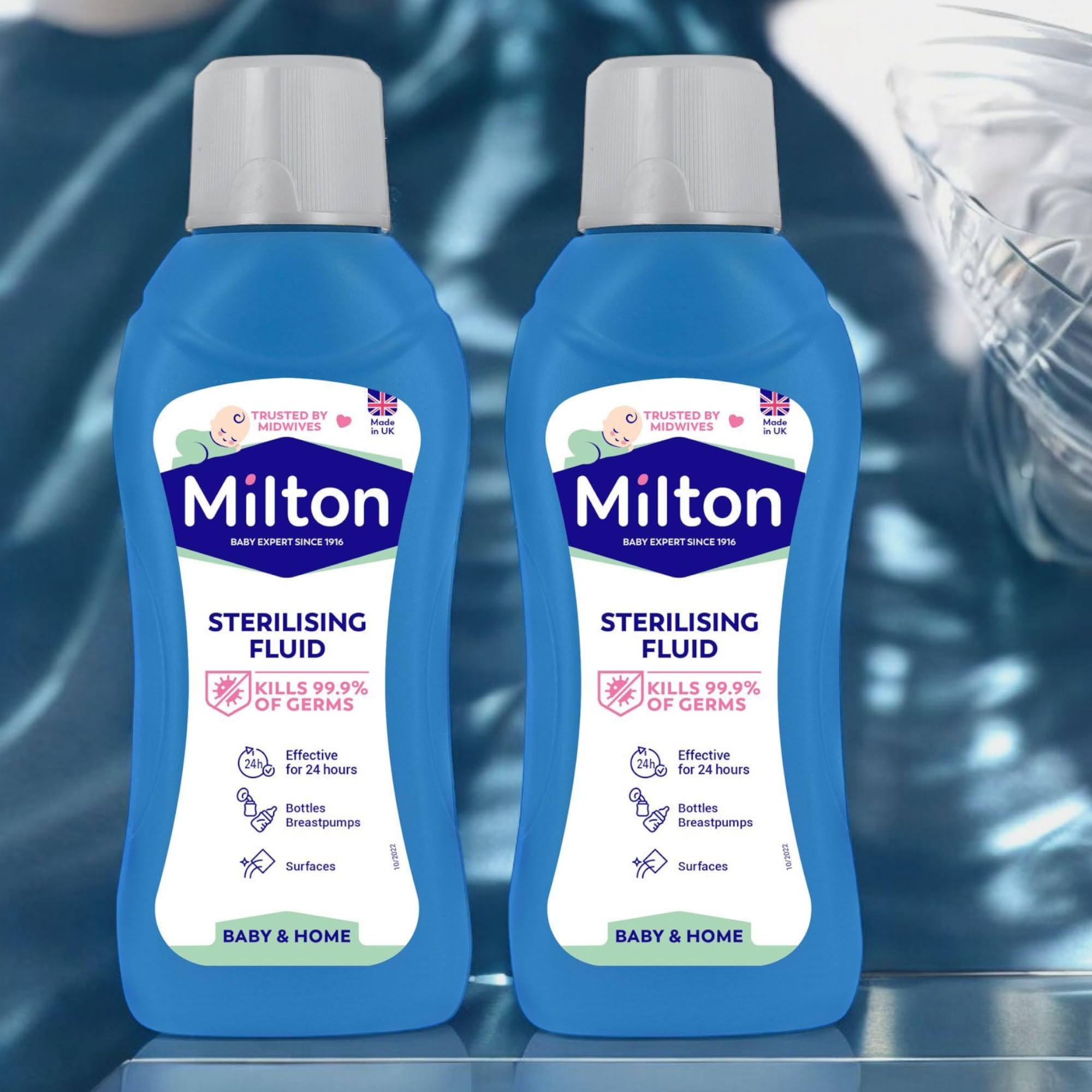 2 x 500ml Miĺton Sterilising Fluid – Baby Bottle Cleaner & Cold Water Steriliser, Ideal for Breast Pumps, Soothers, Toys, and Surfaces with Anti-Germ Protection