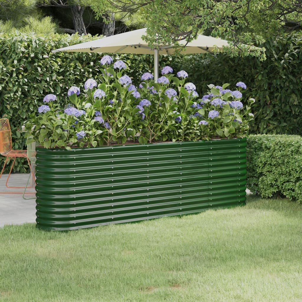 Jardinera de acero galvanizado verde, 224 x 40 x 68 cm, maceta para jardín, balcón, terraza, resistente a las heladas y resistente al invierno, con almacenamiento de agua, ideal para cultivo