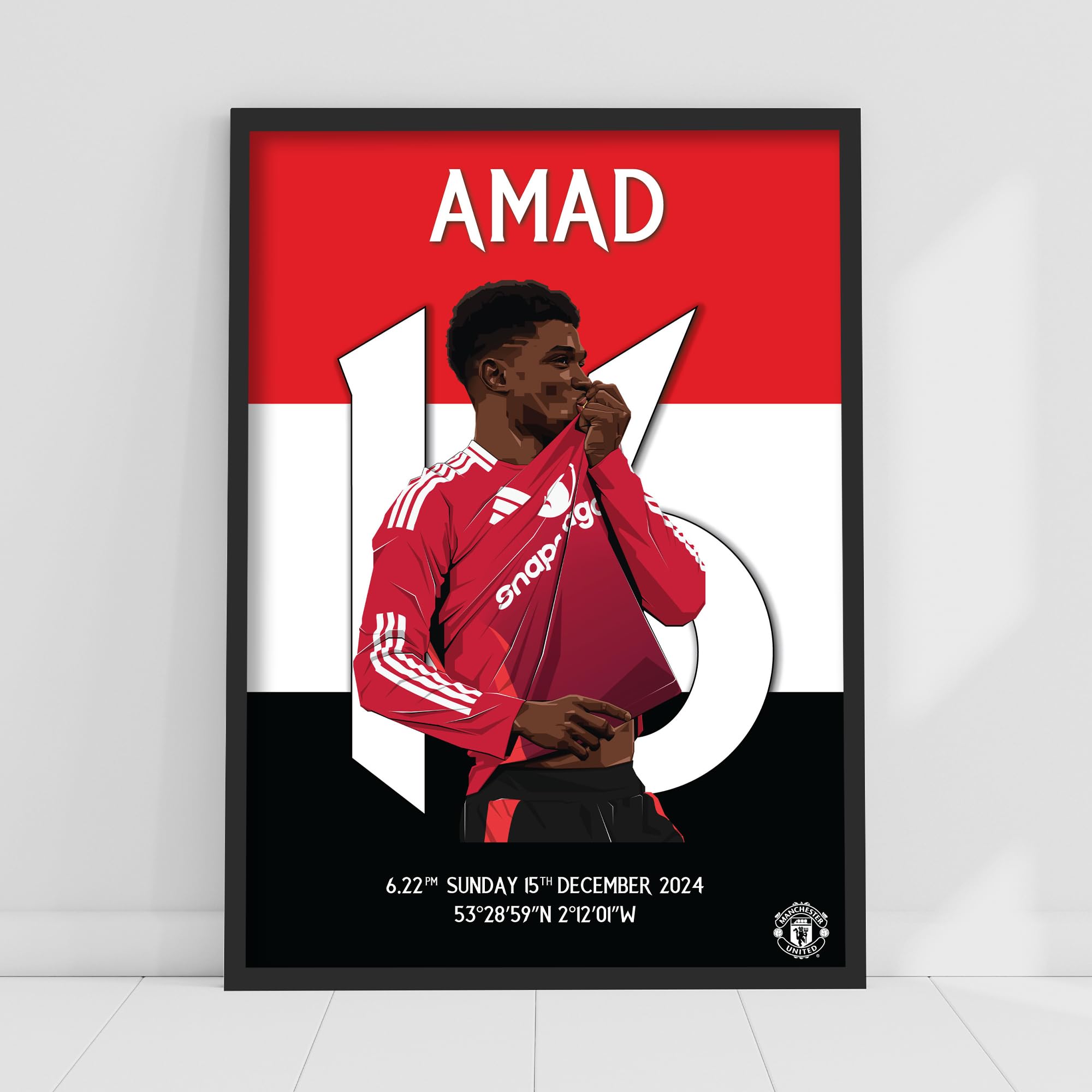 Themed Manchester United FC Print - Amad Derby Goal Illustration Poster Football Wall Art (29.7cm x 42cm - A3)