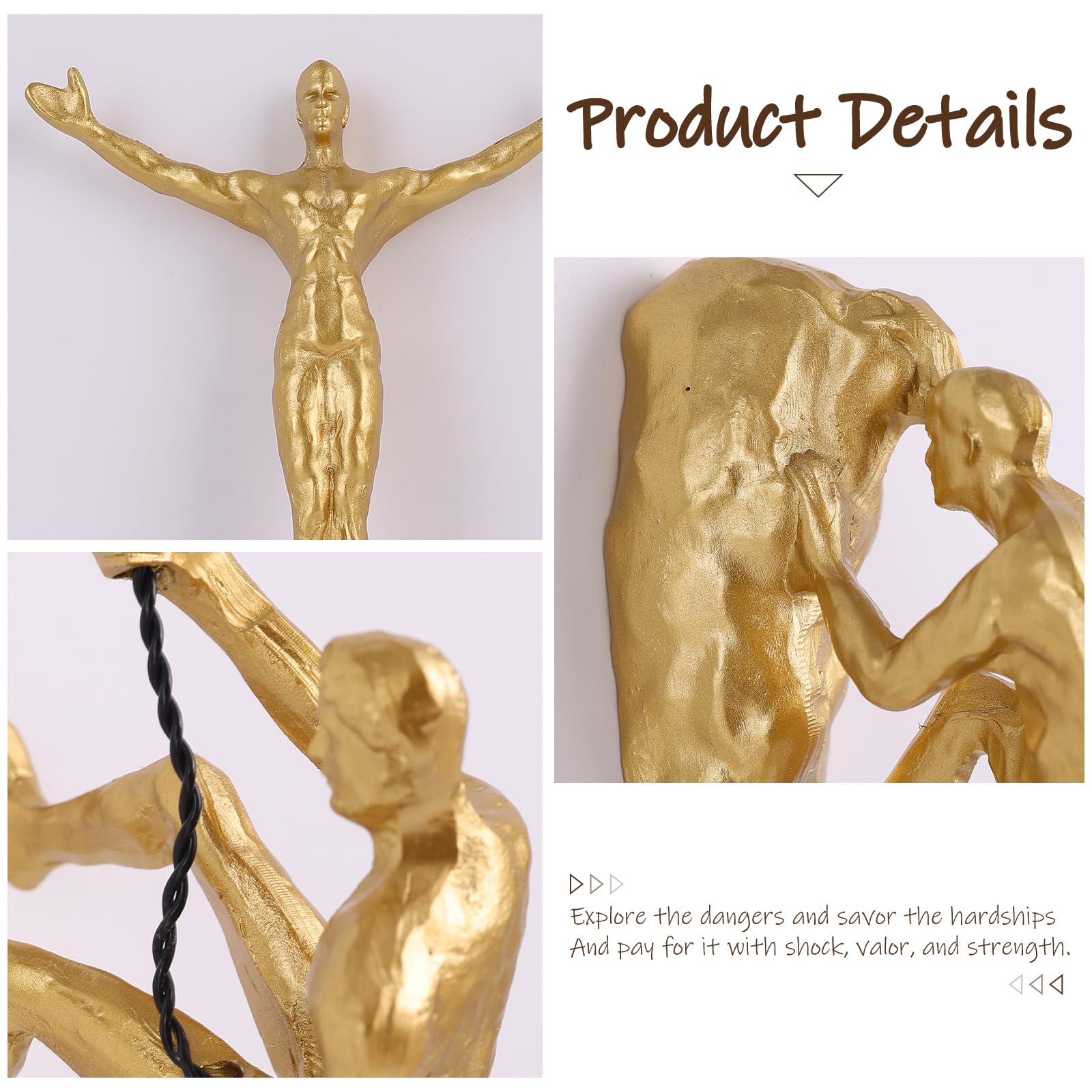 XYQXYQ Climber Sculpture, Modern Decorative Wall Art, Creative Male Rust Climber Art for Home (S-Gold, 6PCS) - Image 4