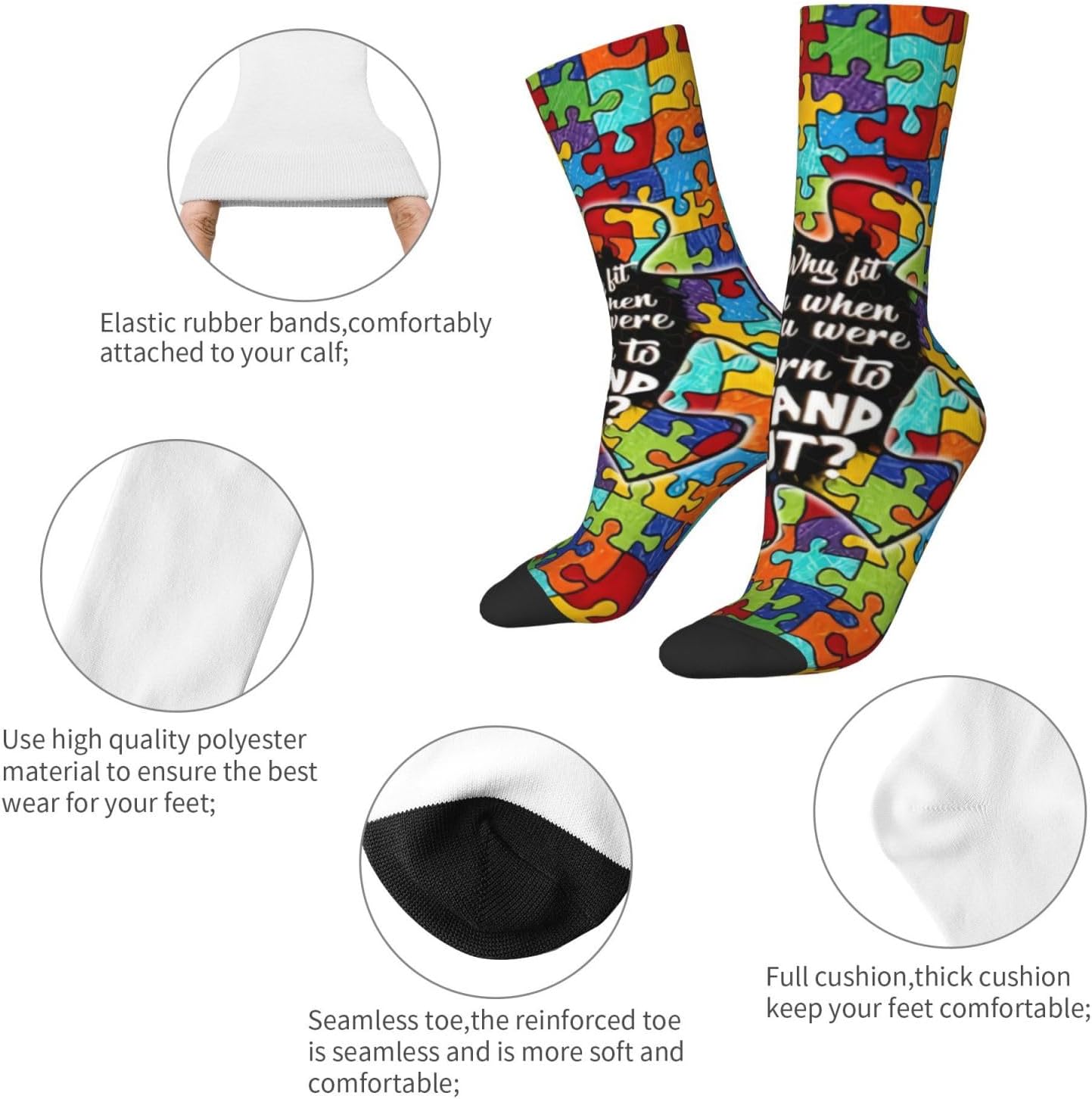 Autism Awareness Socks Men Women Cute Autism Novelty Crew Sock Stockings Casual Sports Socks - Image 7