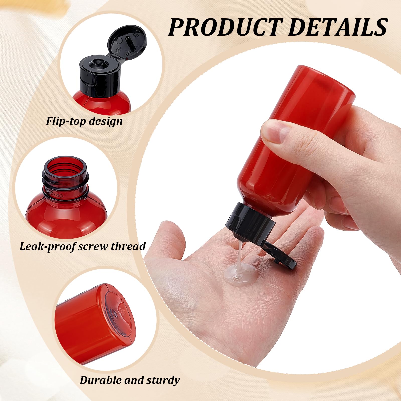 150 bottiglie di plastica vuote trasparenti da 60 ml, con chiusura a cerniera, in plastica, con coperchio, per shampoo e creme, con 20 imbuti e 20 pipette (rosso)
