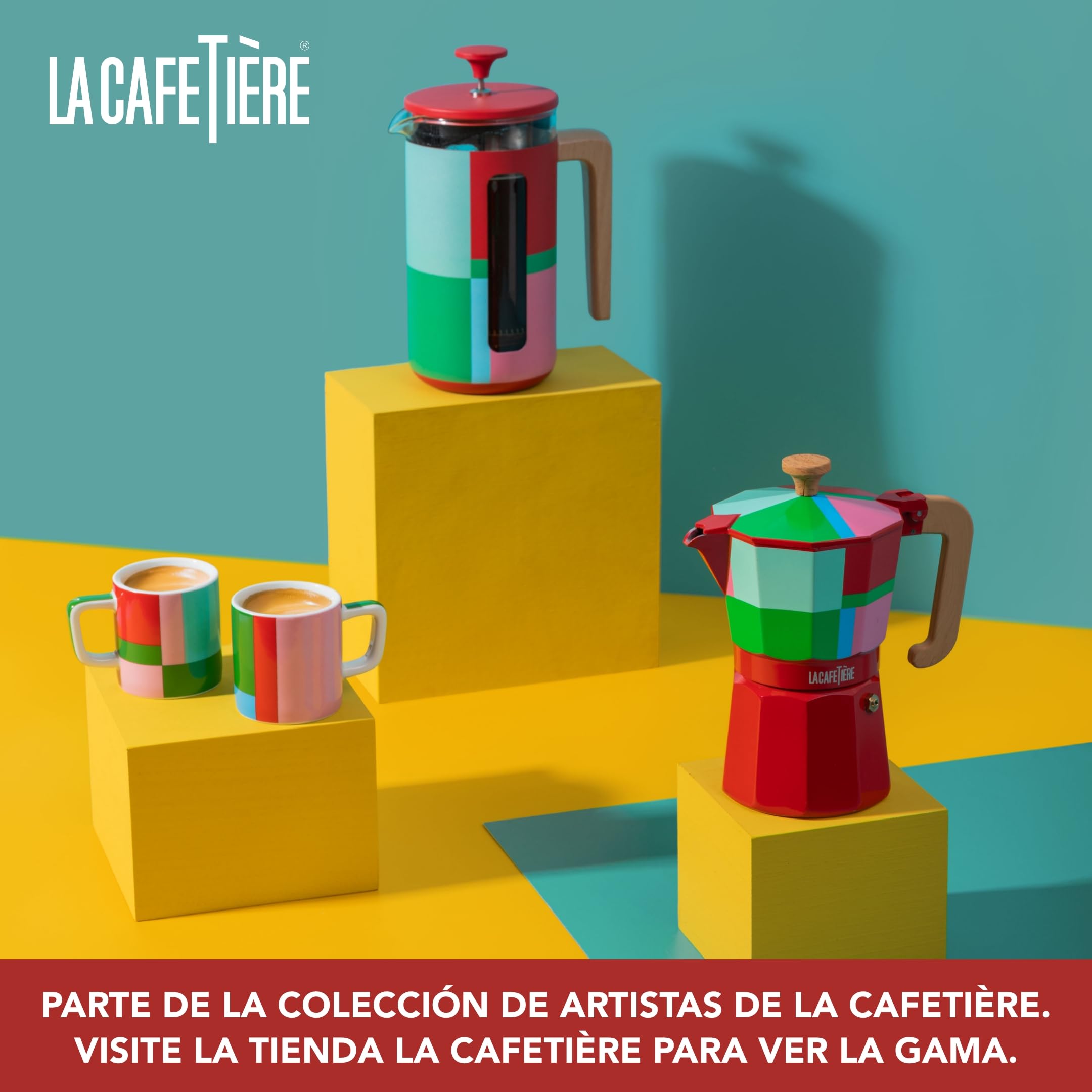 La Cafetière Pisa - Cafetera grande de prensa francesa con diseño geométrico de 8 tazas, cafetera de cerámica resistente al calor de 1 L, té suelto y café molido, Utopian Lines