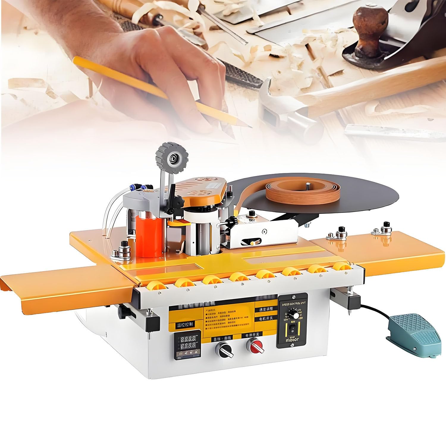 Edge Bander Curve/Straight, Auto Tape Cutter, Dual Glue, Portable 110V