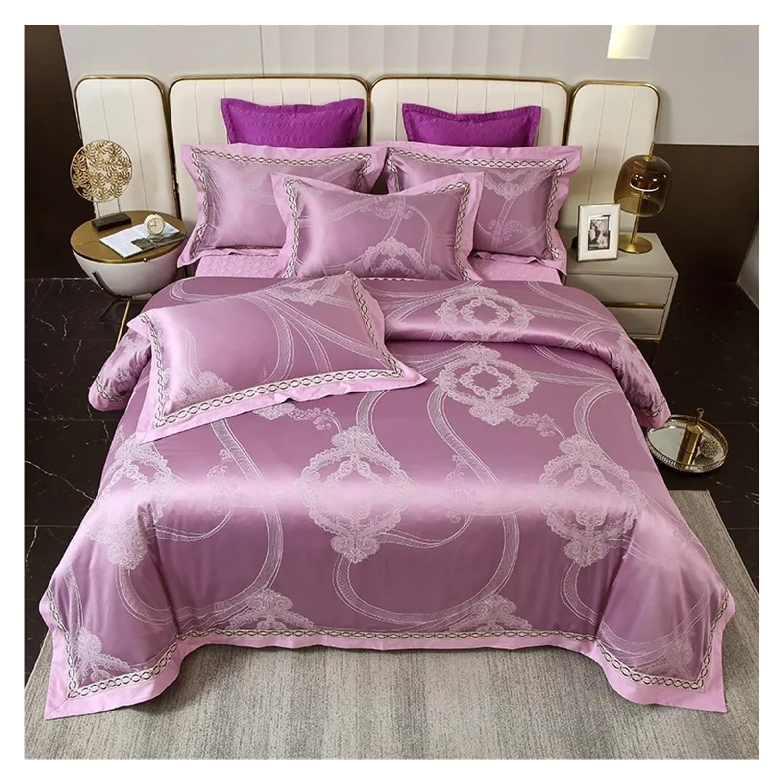 Sbcgfy D Satin Like Silk Jacquar Duvet Cover Set Quilte Cotton Bedsprea Pillowcases 4Pcs Ouble Queen King Bedding Set Be Cover Set,Cotton Uvet,-King Size 4 Pcs