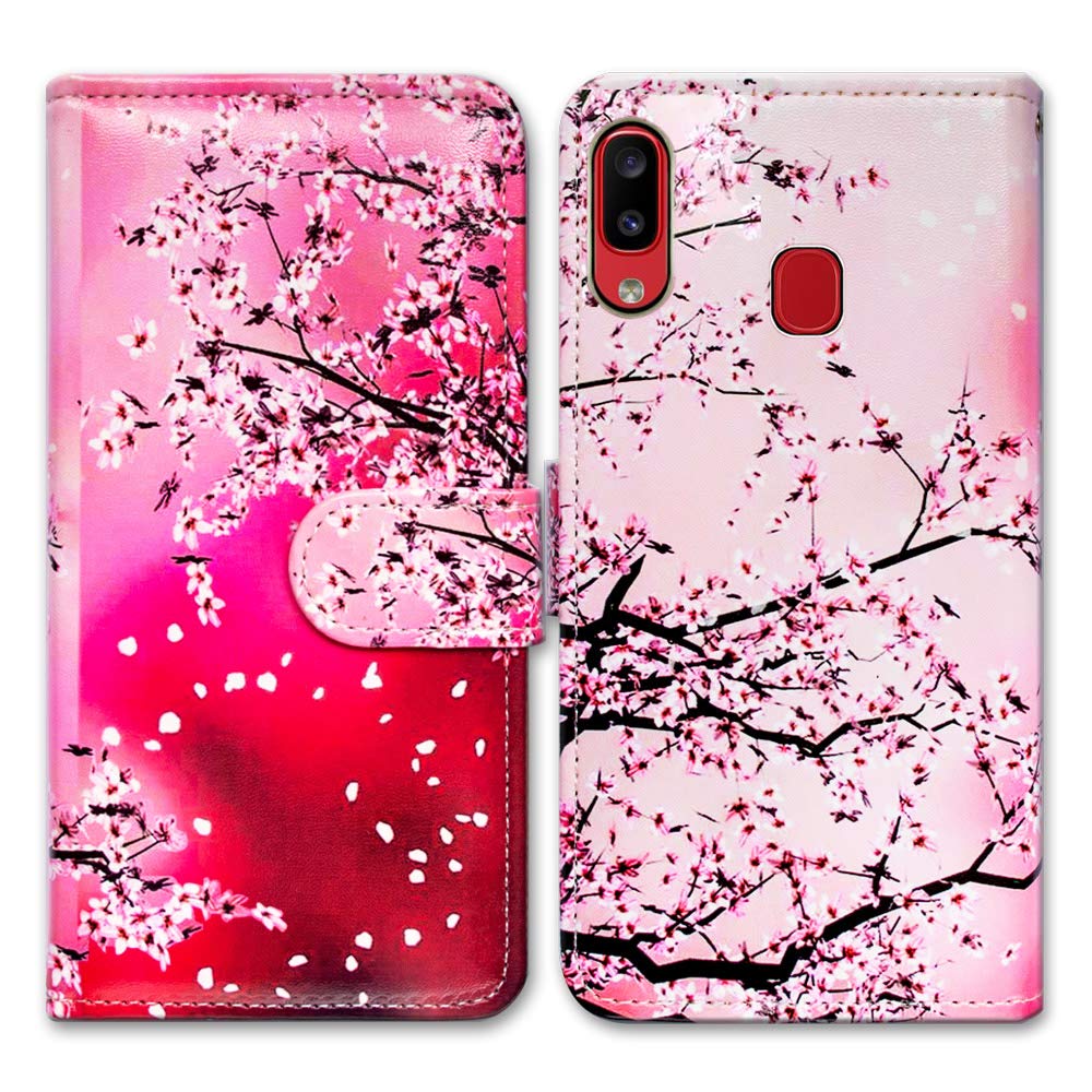 Bcov Galaxy A20 Wallet Case,Galaxy A30 Flip Case, Red Plum Blossom Folio Leather Case Cover with Credit Card Slot ID Card Holder Kickstand for Galaxy A20 A30