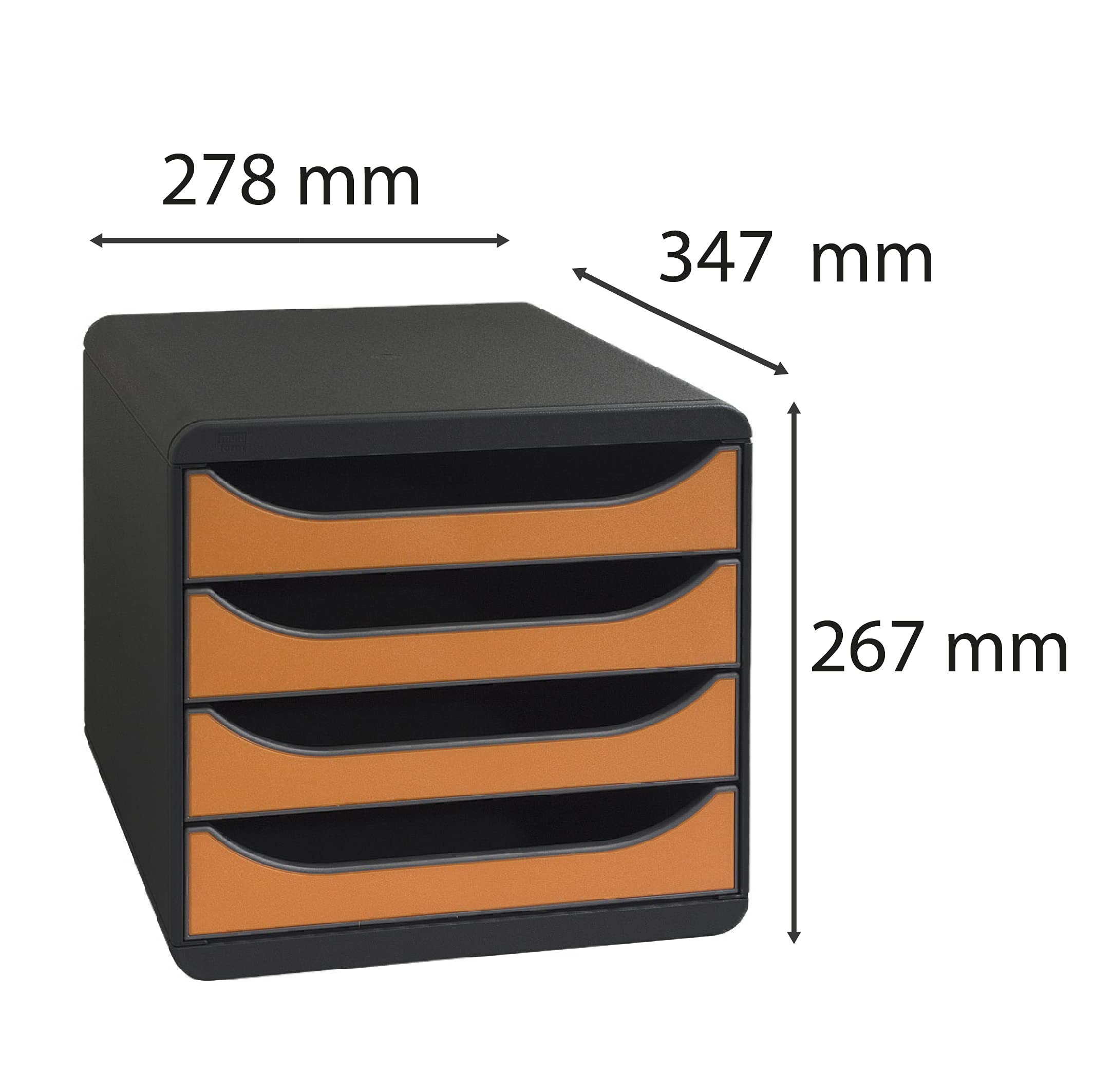 Exacompta 310788D Premium Ablagebox mit 4 Schubladen für DIN A4+ Dokumente. Belastbare Schubladenbox mit hoher Kapazität für mehr Platz auf dem Schreibtisch Big Box Iderama Schwarz|Mandarine