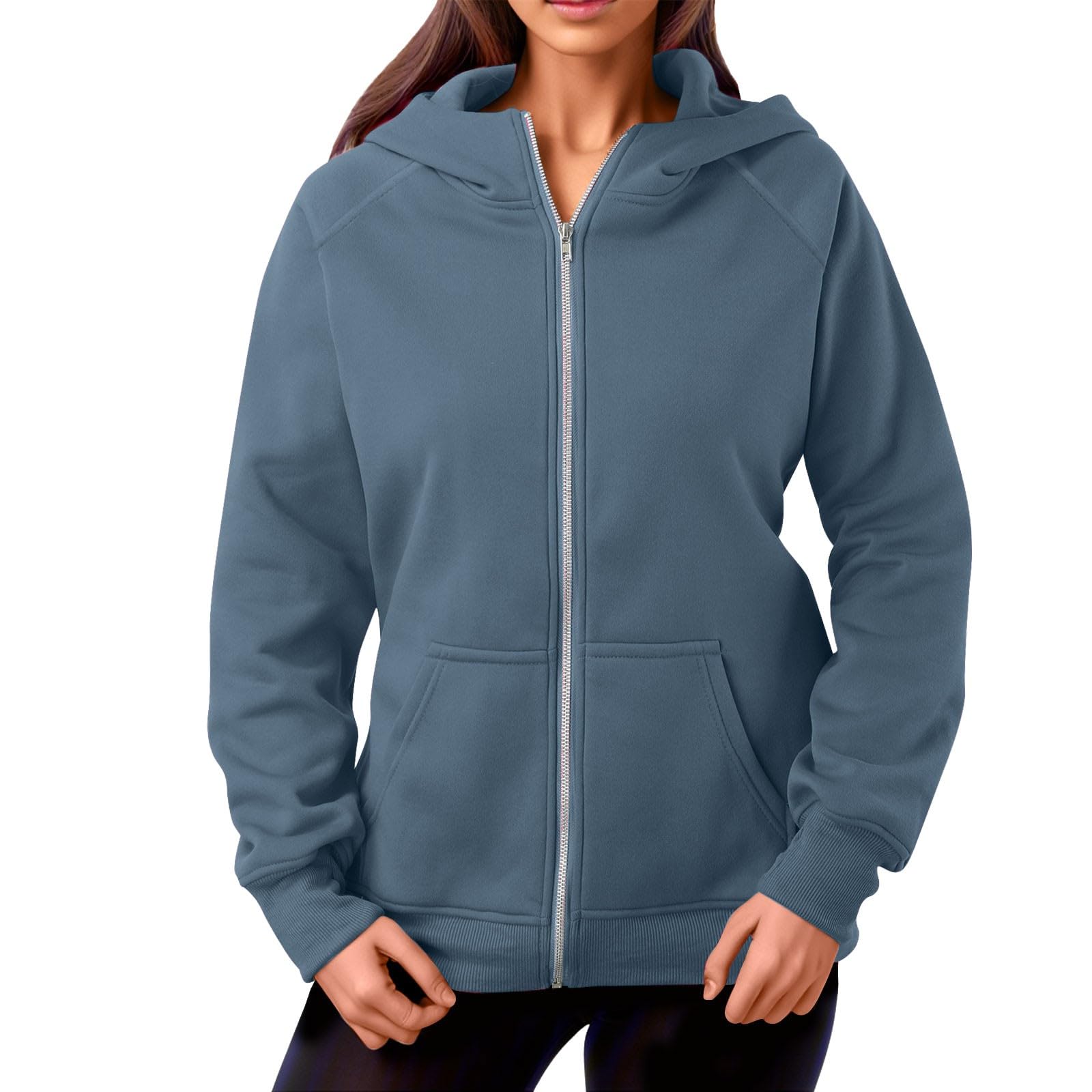 Generico Felpa Donna Invernale Felpe Donna con Cappuccio Hoodie Manica Lunga Aperto con Tasche E Cerniera Giacca Sportiva Leggera Casual Curvy Elegante per Il Tempo Libero Sport