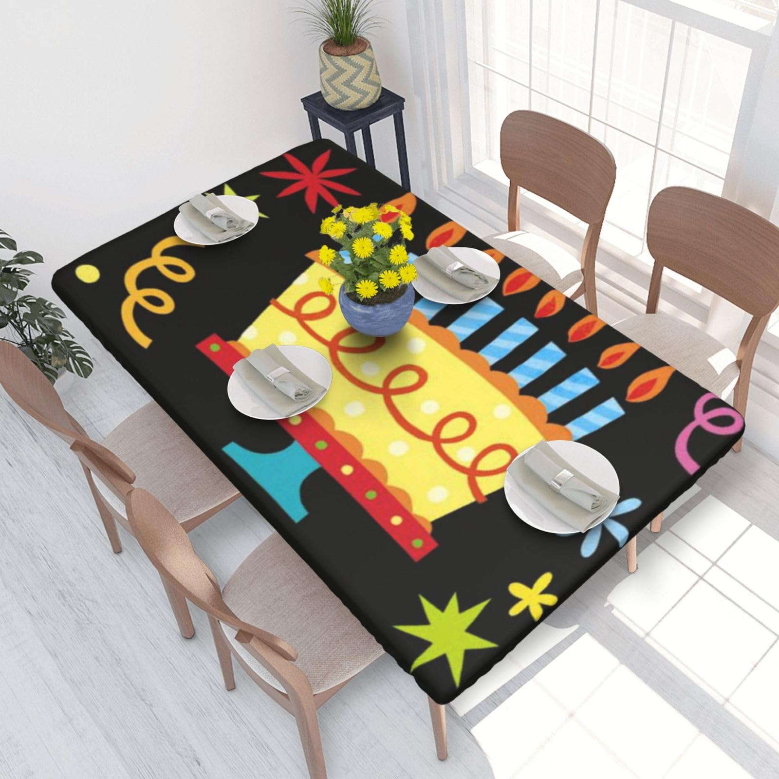 BNVSADC Happy Birthday Big Cake Printed 4FT Tablecloth 122x76 CM Polyester Kitchen Water Resistant Table Cloth Dining Table Decoration Table Covers