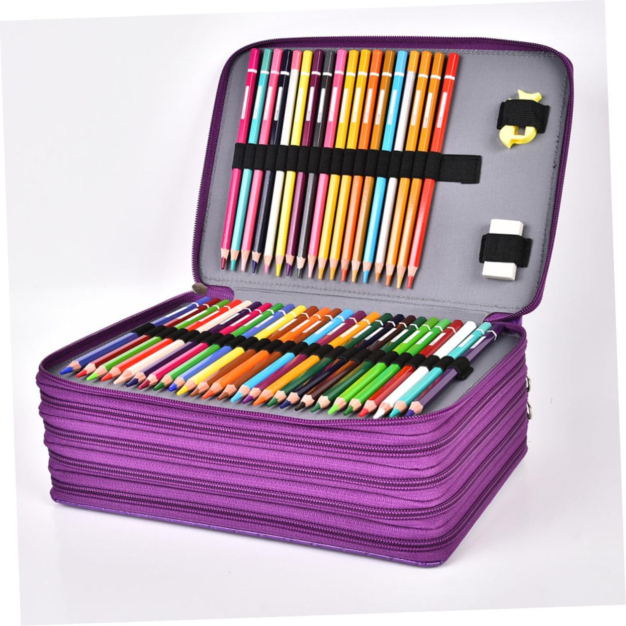 Étui à Crayons à Dessin Trousse à Fournitures de Bureau Grosse Capacité 252 Trous Organisateur PU Multifonctionnel pour Écolier Artiste
