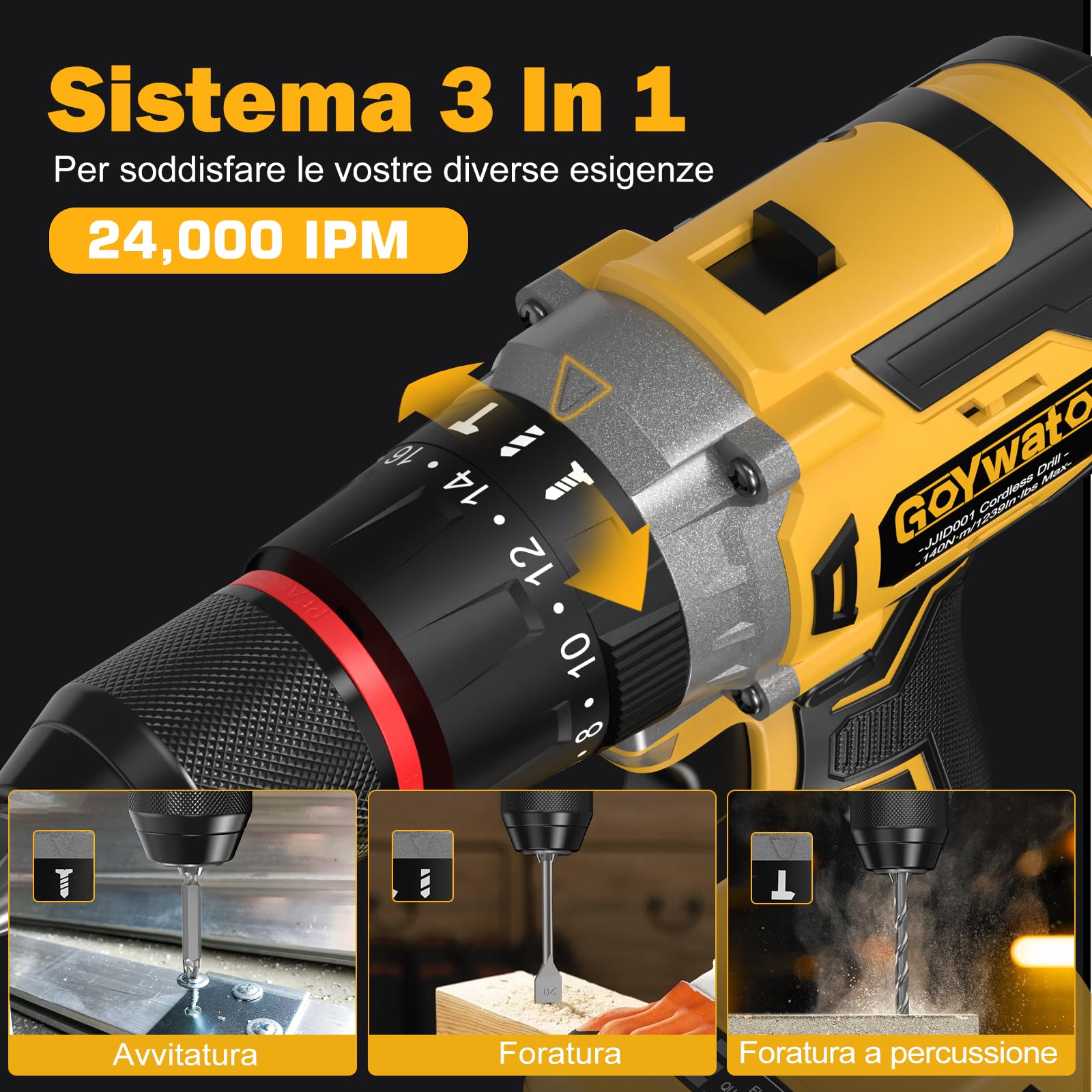 140Nm Trapano Avvitatore a Batteria - 21V 2300rpm Max Brushless Trapano a Percussione con 2 Batterie da 4,0Ah, 20+3 Coppia, 13mm Mandrino, 2 Velocità, per Casa Progetto e Fai Da Te