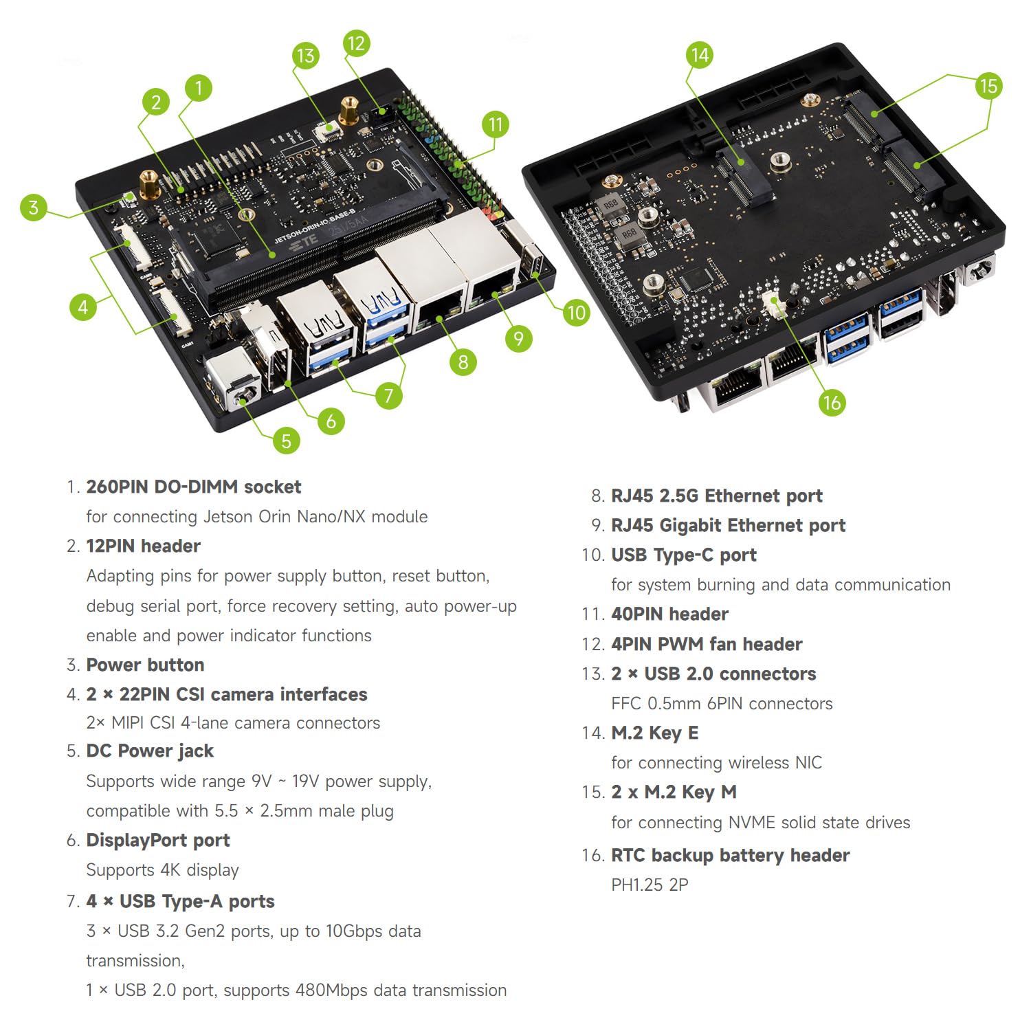 Waveshare Jetson Orin Nano/NX Super Dual Ethernet Base Board, Based on Jetson Orin Nano and Jetson Orin NX Module, Compatible with Jetson Orin Nano Super AI Development Kit Base Board