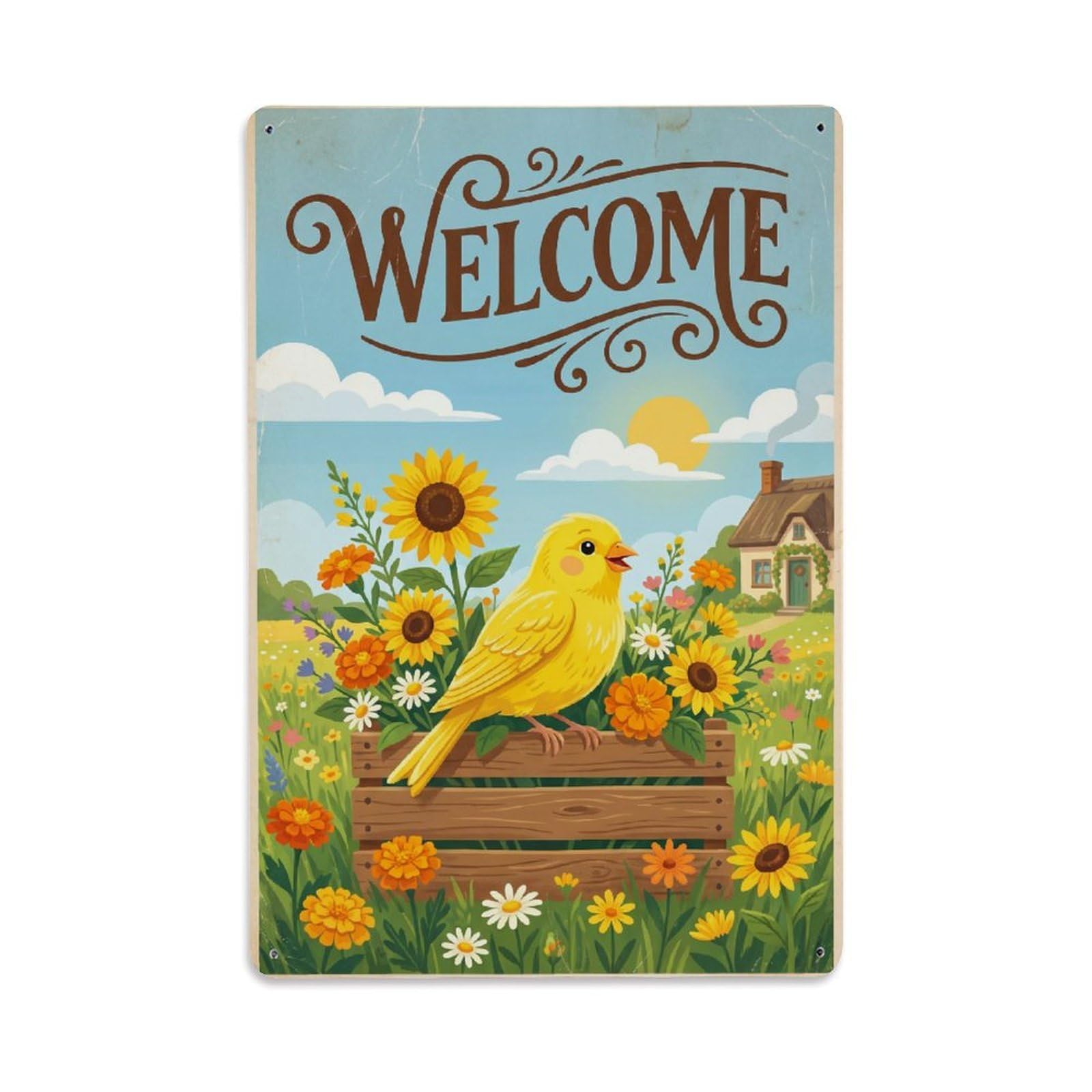 [Vintage Welcome] Canary Joyful Vibes Metal Tin Sign